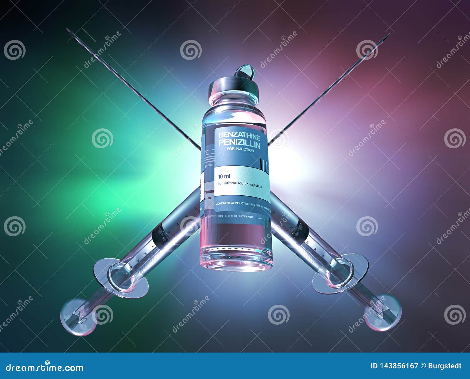 Zwei Kreuzten Spritzen Hinter Einer Penicillin Phiole Oder Einem Ampule