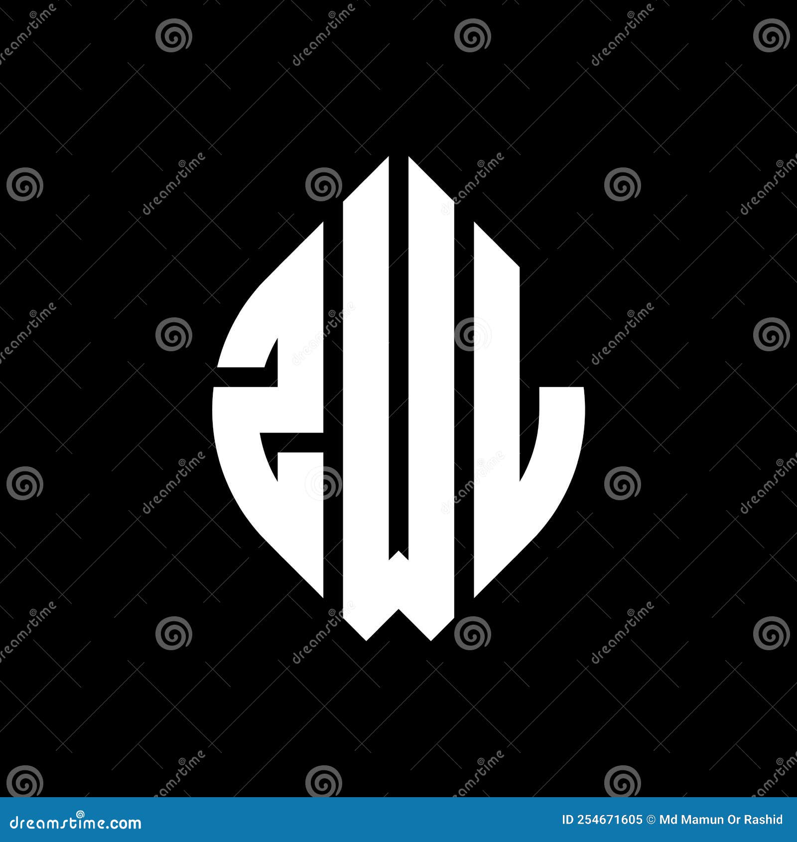 zwl circle letter logo  with circle and ellipse . zwl ellipse letters with typographic style. the three initials form a