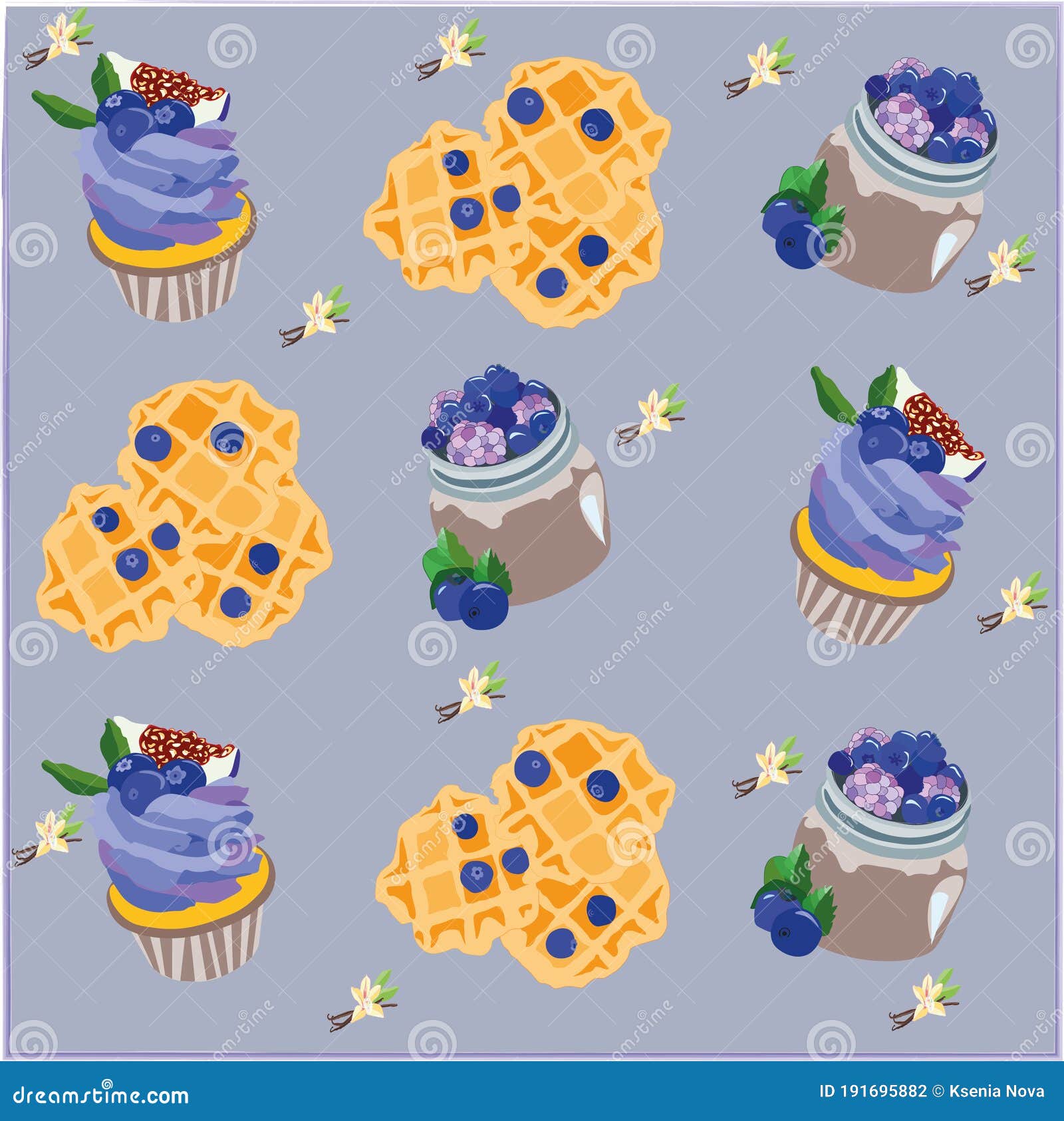 Blueberry Waffles Cartoon Vector 86389851