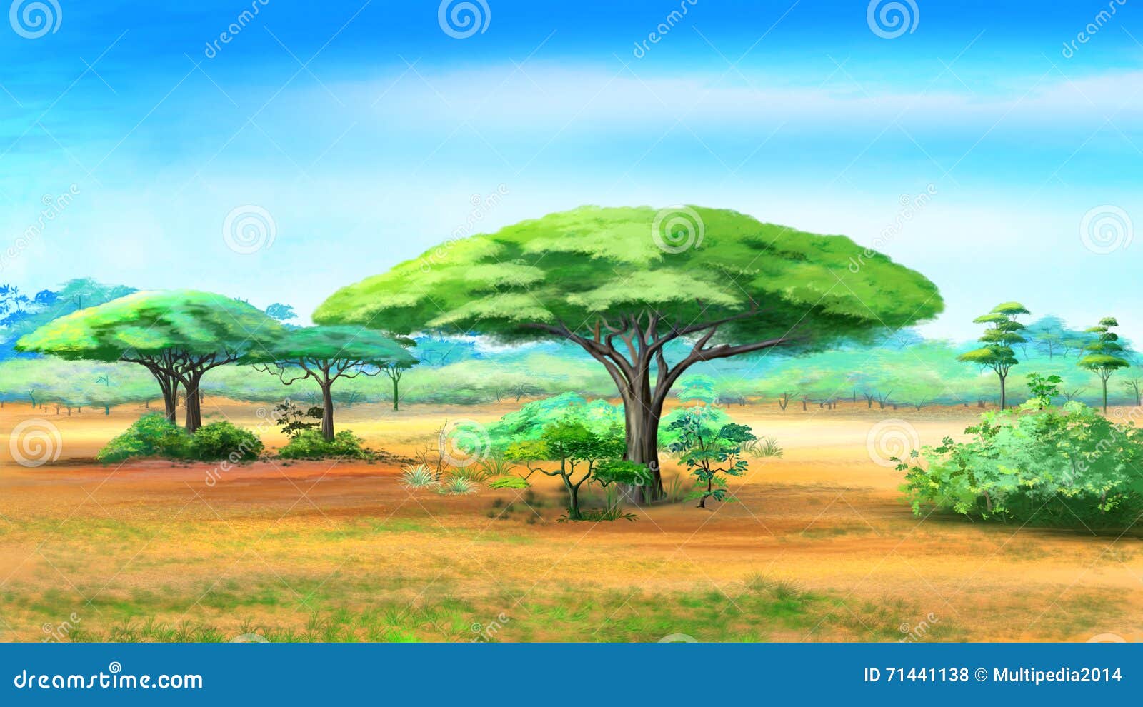 Árboles del acacia en arbusto africano. Pintura de Digitaces de los árboles del acacia en arbusto africano