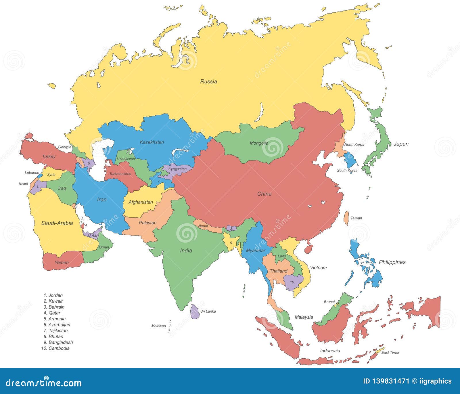 Ásia - Mapa Político De Ásia Ilustração Stock - Ilustração de ucrânia