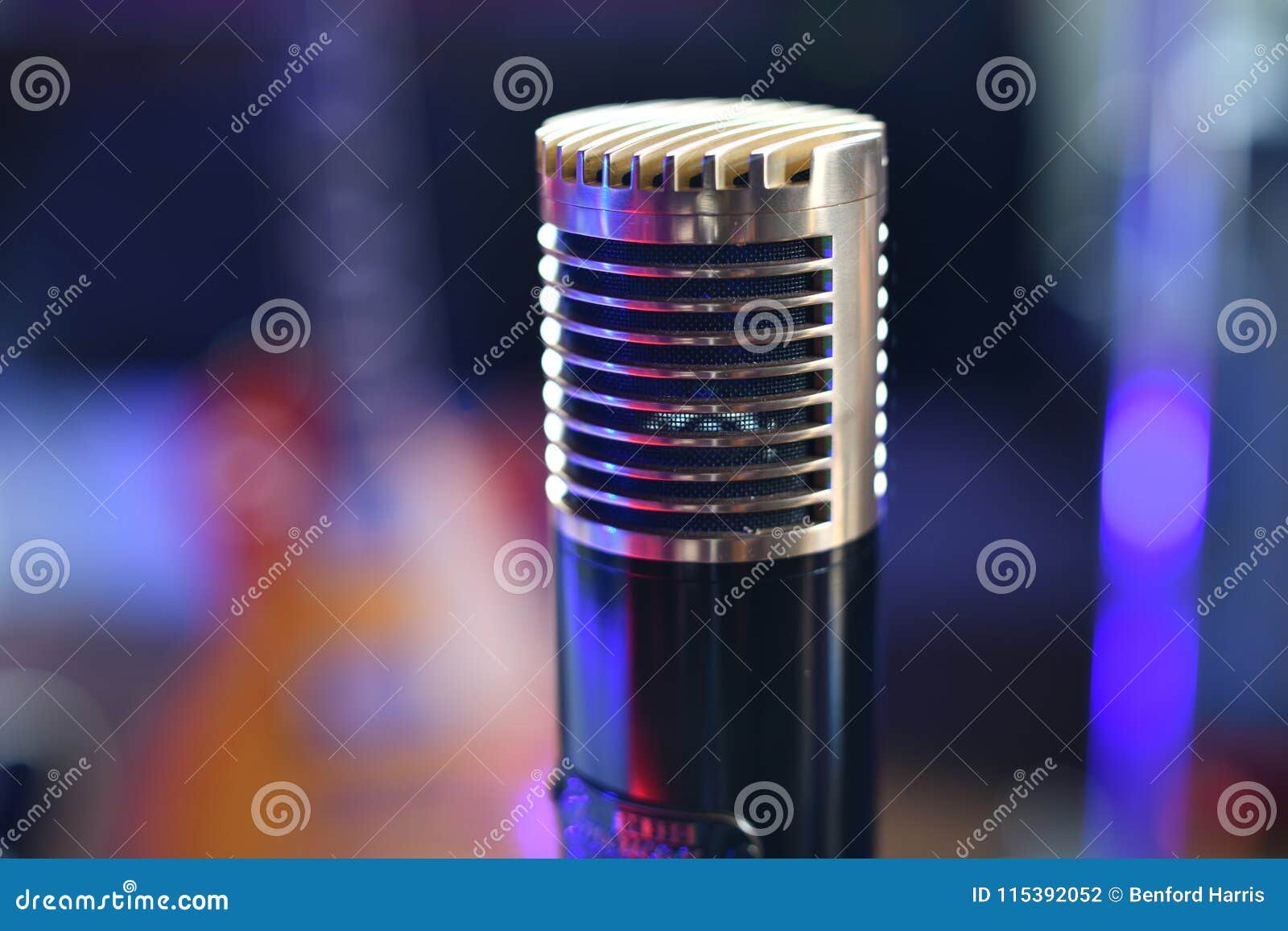 `The Lounge Act` vintage 1952 Condenser Microphone in the recording studio close up. This 8256 Ã— 5504 unretouched UHD photo features an iconic all brass studio condenser microphone from 1952, just as it looked back in the day. Photo by Zen Duder Studios.