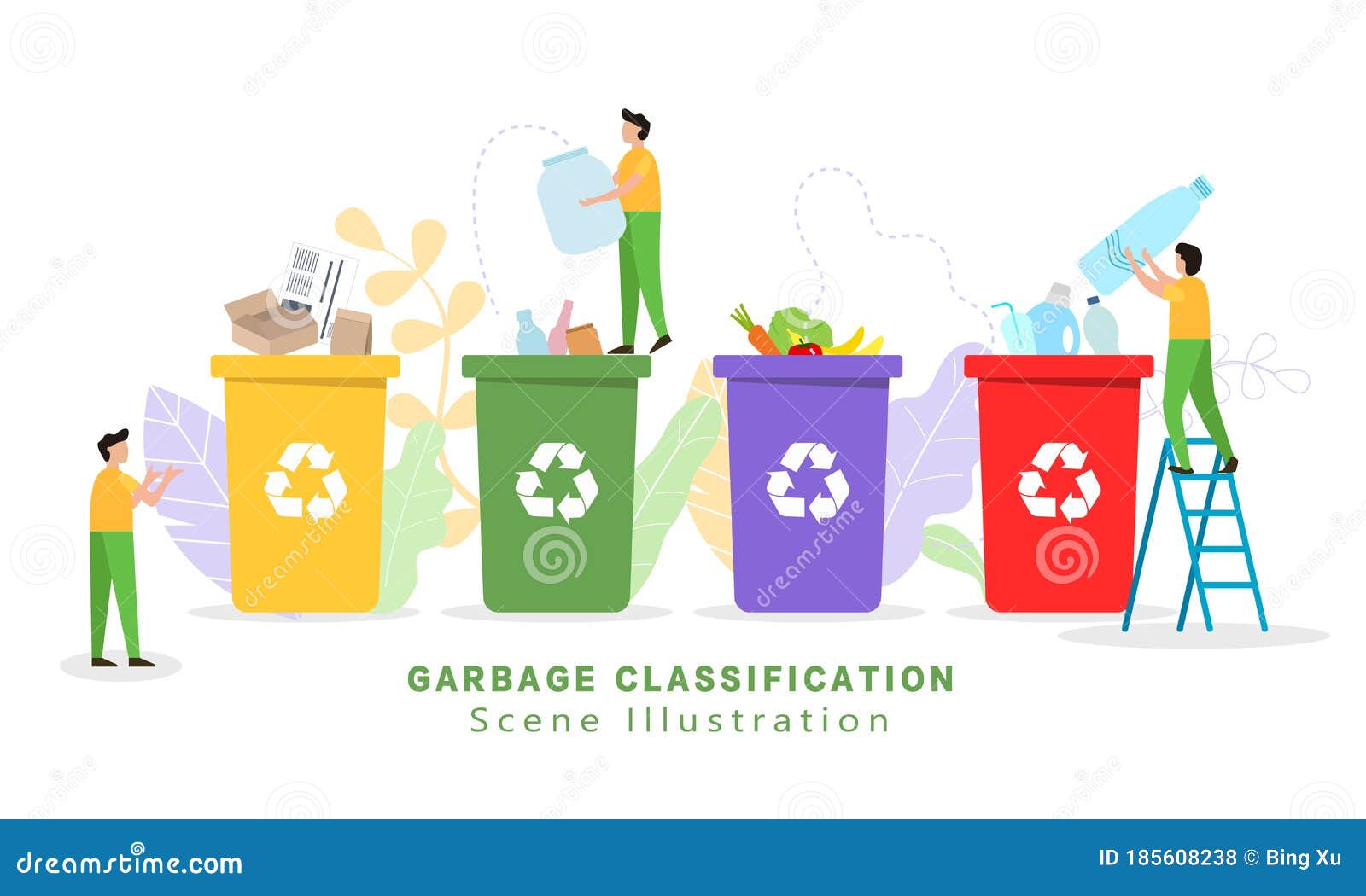 People Throw Garbage In A Container. Segregation And Recycling. Bins