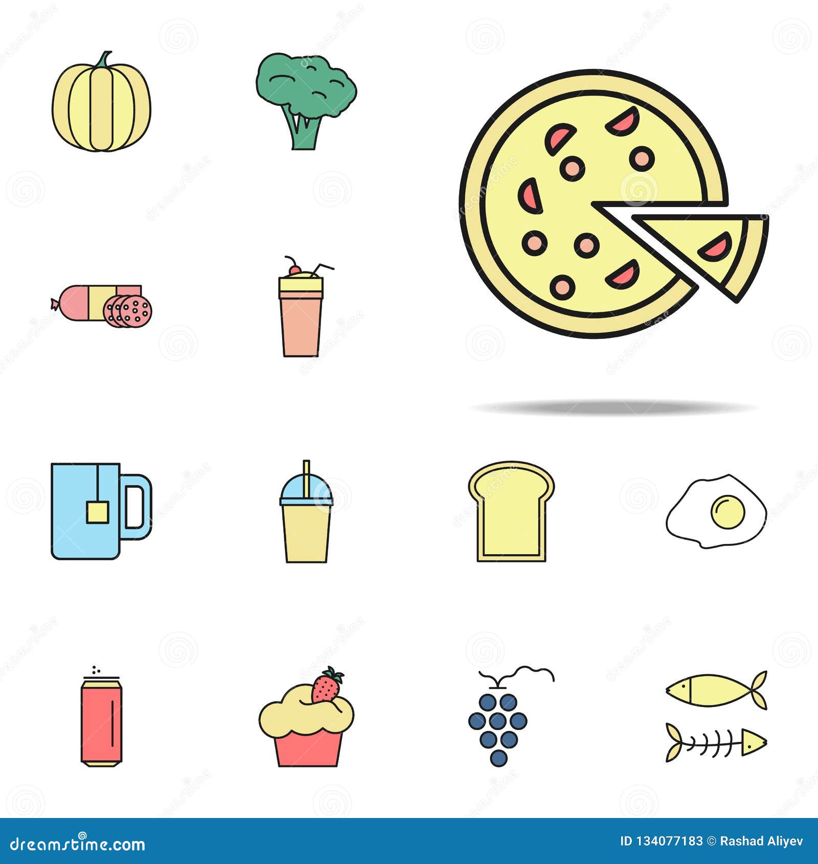 ícone colorido pizza Grupo universal dos ícones do alimento para a Web e o móbil. ícone colorido pizza grupo universal dos ícones do alimento para a Web e móbil no fundo branco
