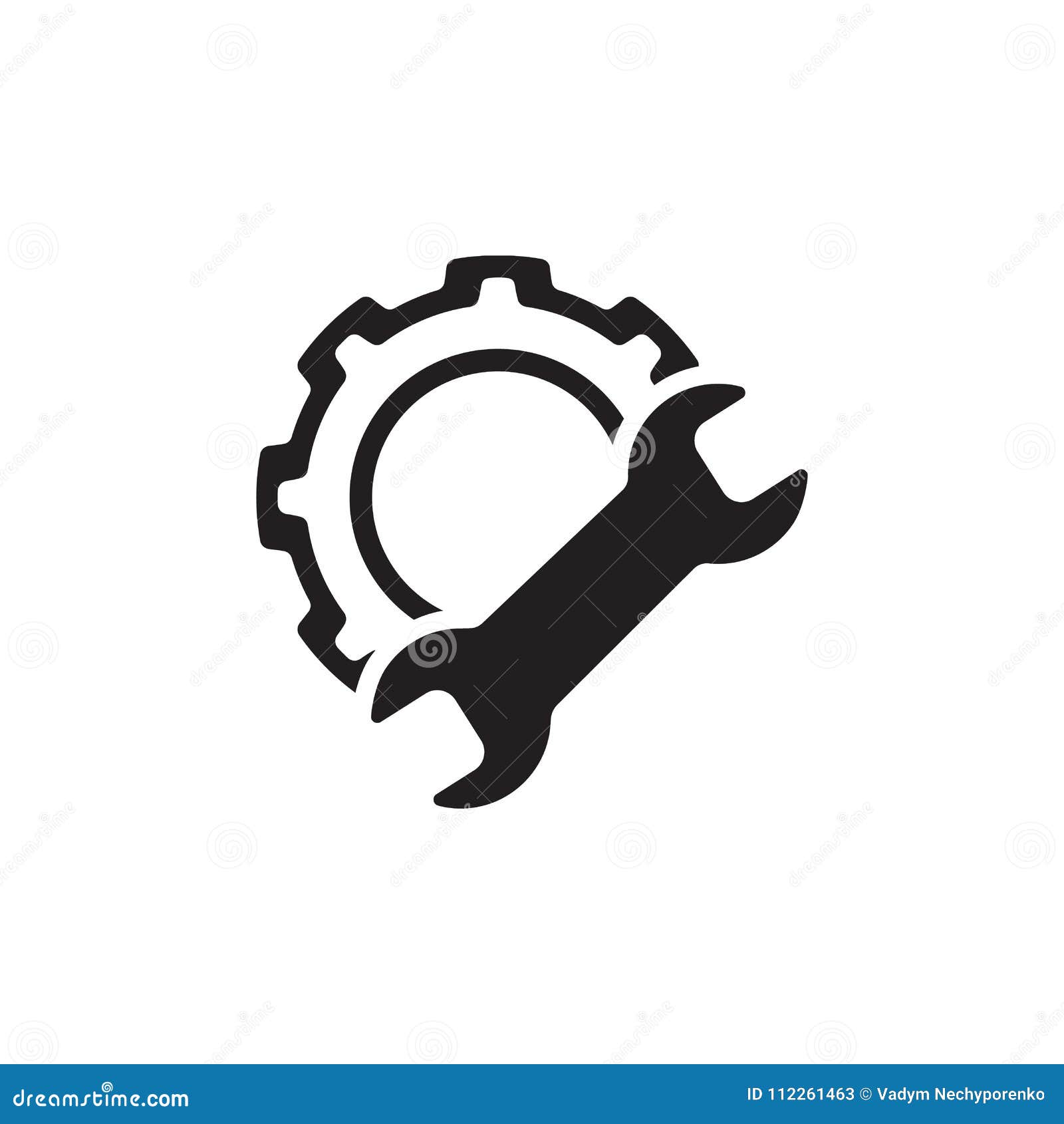 Ícone da fabricação Engrenagem e chave Preste serviços de manutenção ao símbolo Linha lisa pictograma Isolado no fundo branco