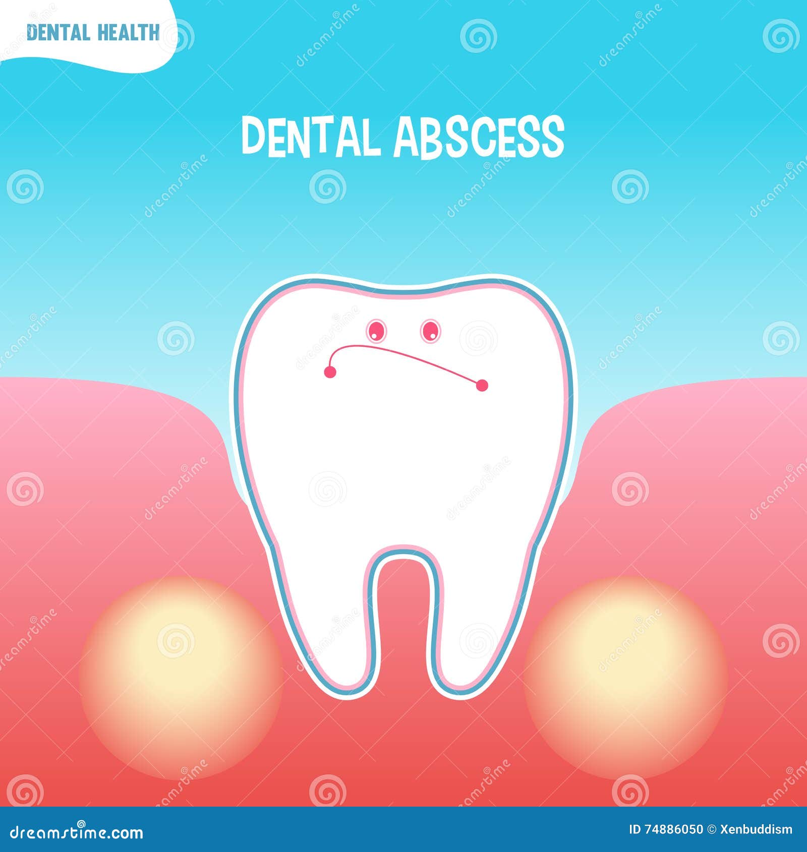 Ícone mau do dente dos desenhos animados com abcesso dental. Vector o ícone mau do dente dos desenhos animados com abcesso dental