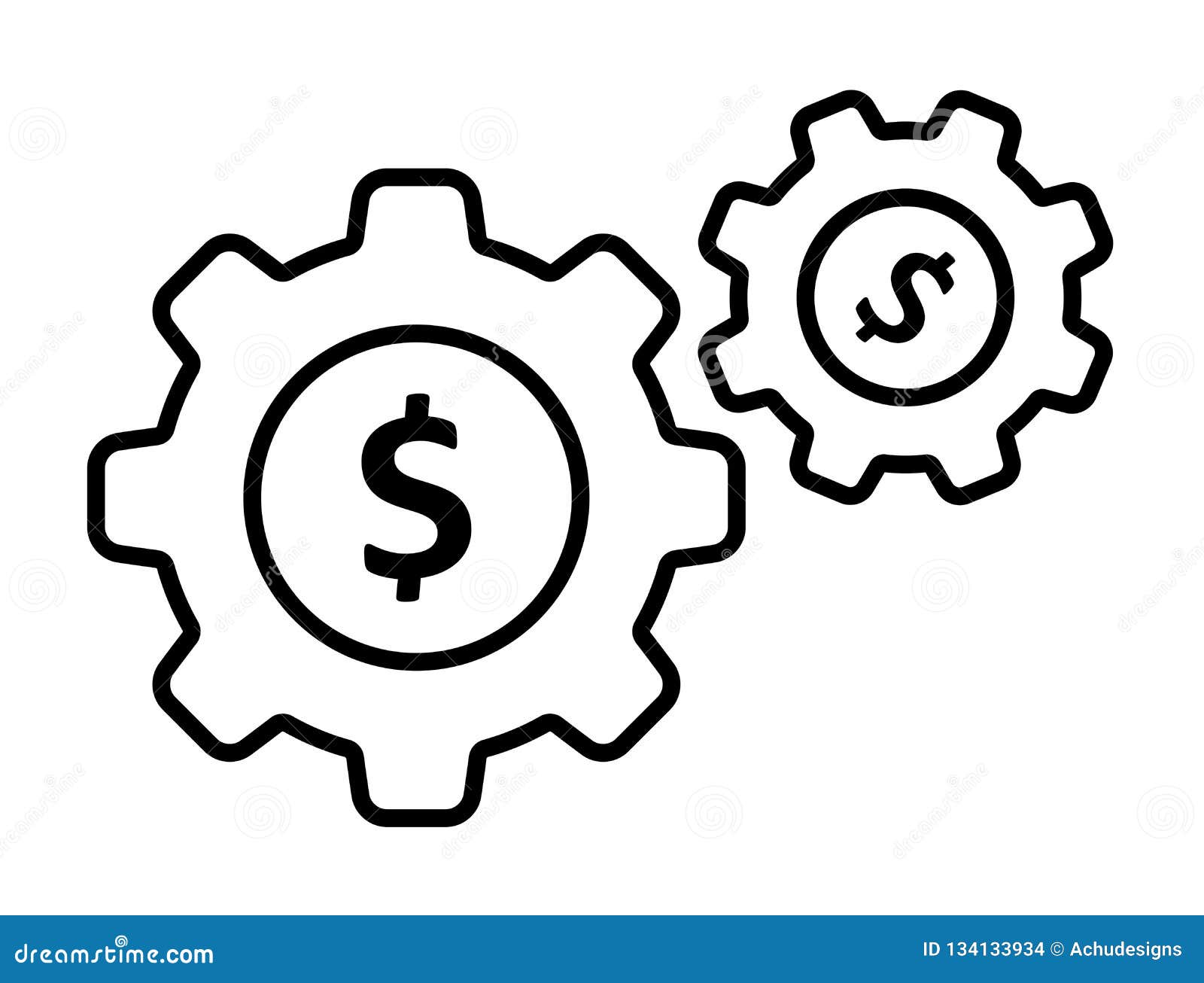 Ícone preto contínuo do dólar da engrenagem. Vetor simples enchido horizontalmente no pictograma preto contínuo do ícone do dólar da engrenagem isolado no fundo branco