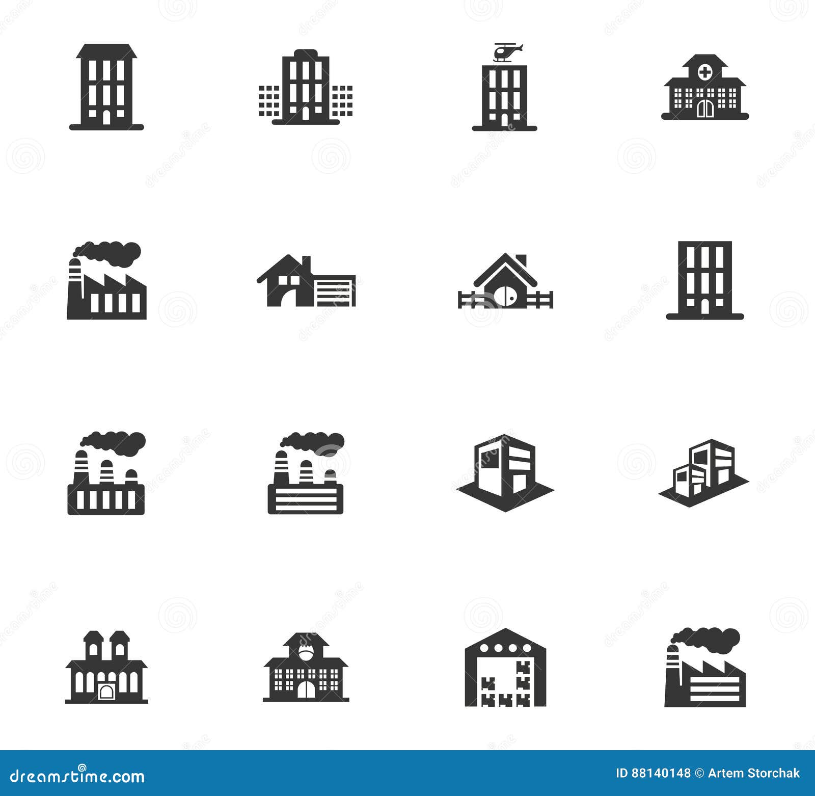 Ícones da cidade da infraestrutura ajustados e símbolos para a interface de utilizador da Web