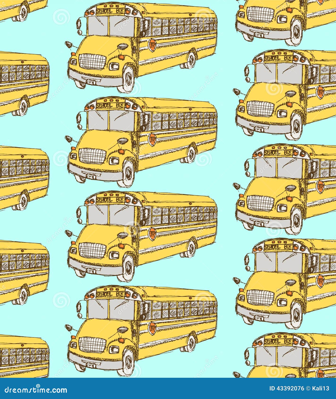 Ônibus escolar do esboço no estilo do vintage. Esboce o ônibus escolar no estilo do vintage, teste padrão sem emenda