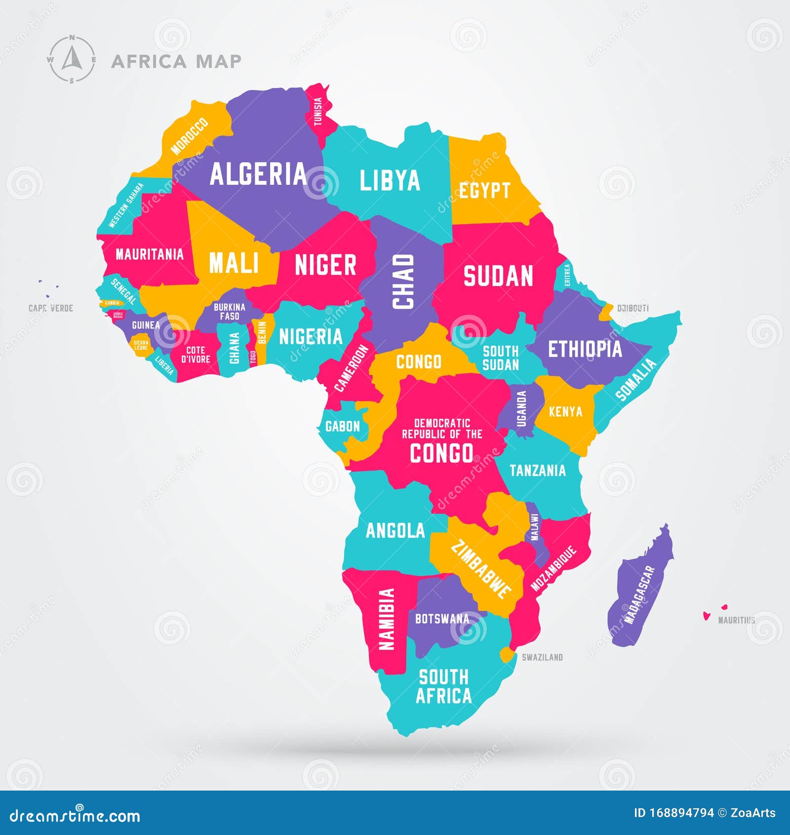 Överkänslig Illustration Av Afrikas Regioner Karta Med Enskilda