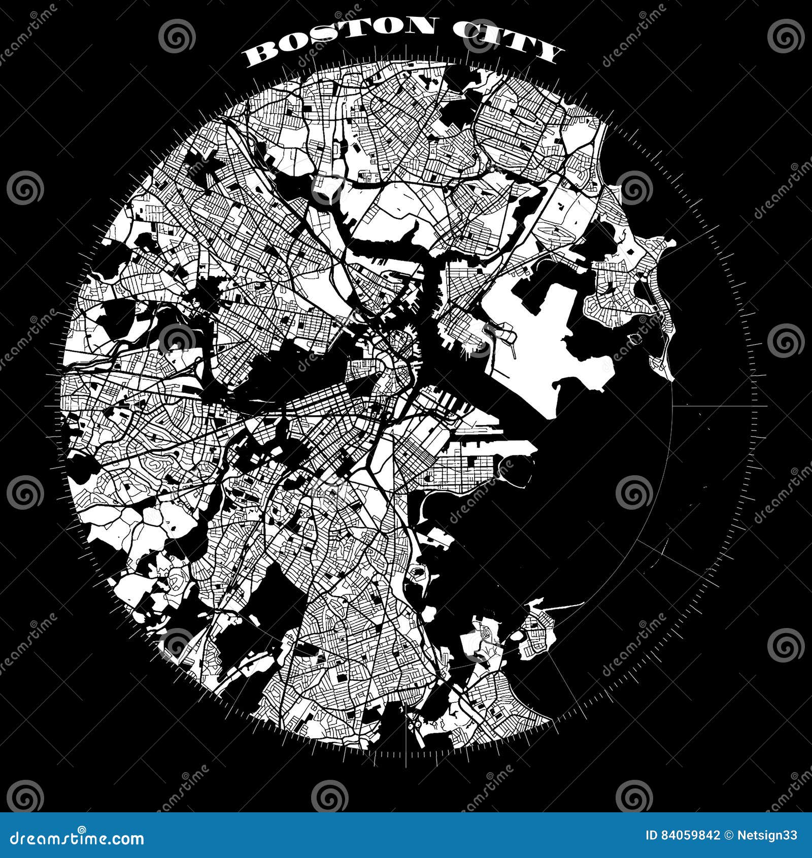 Översikt Artprint För Boston Kompassdesign Vektor Illustrationer