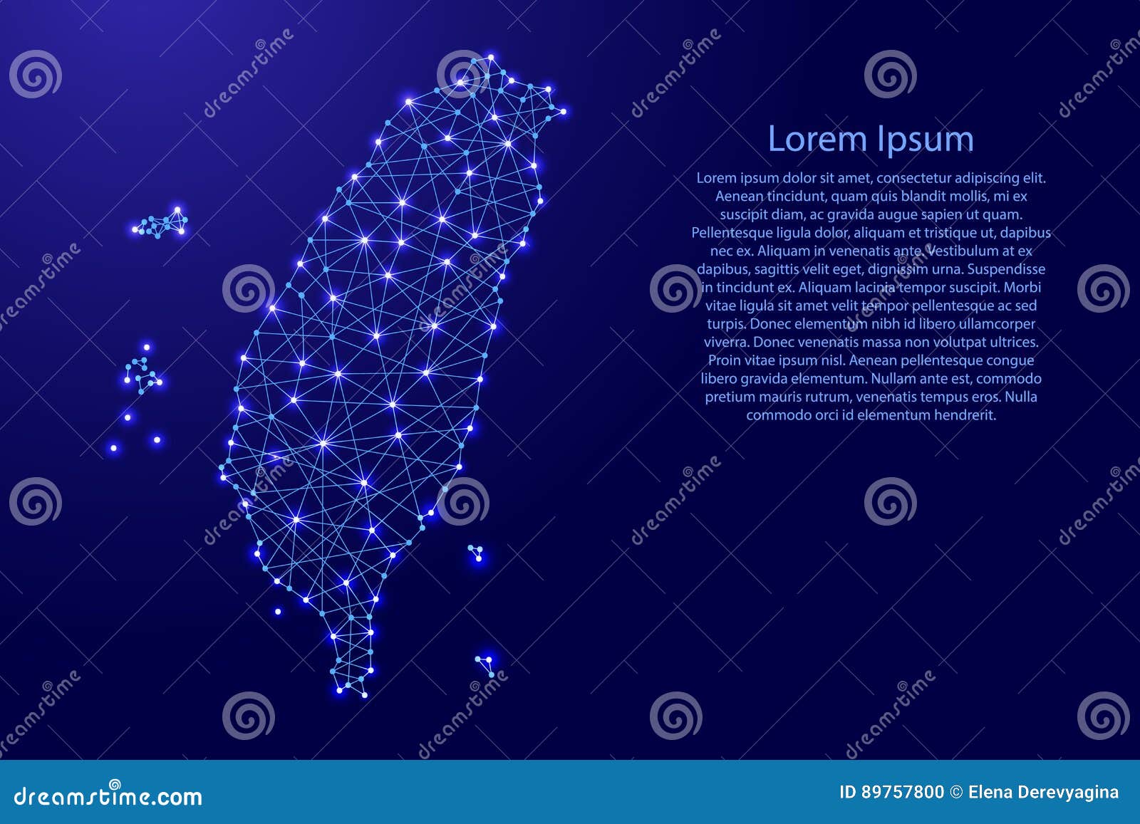 Översikt av Taiwan från polygonal blålinjen och glödande stjärnavektorillustration