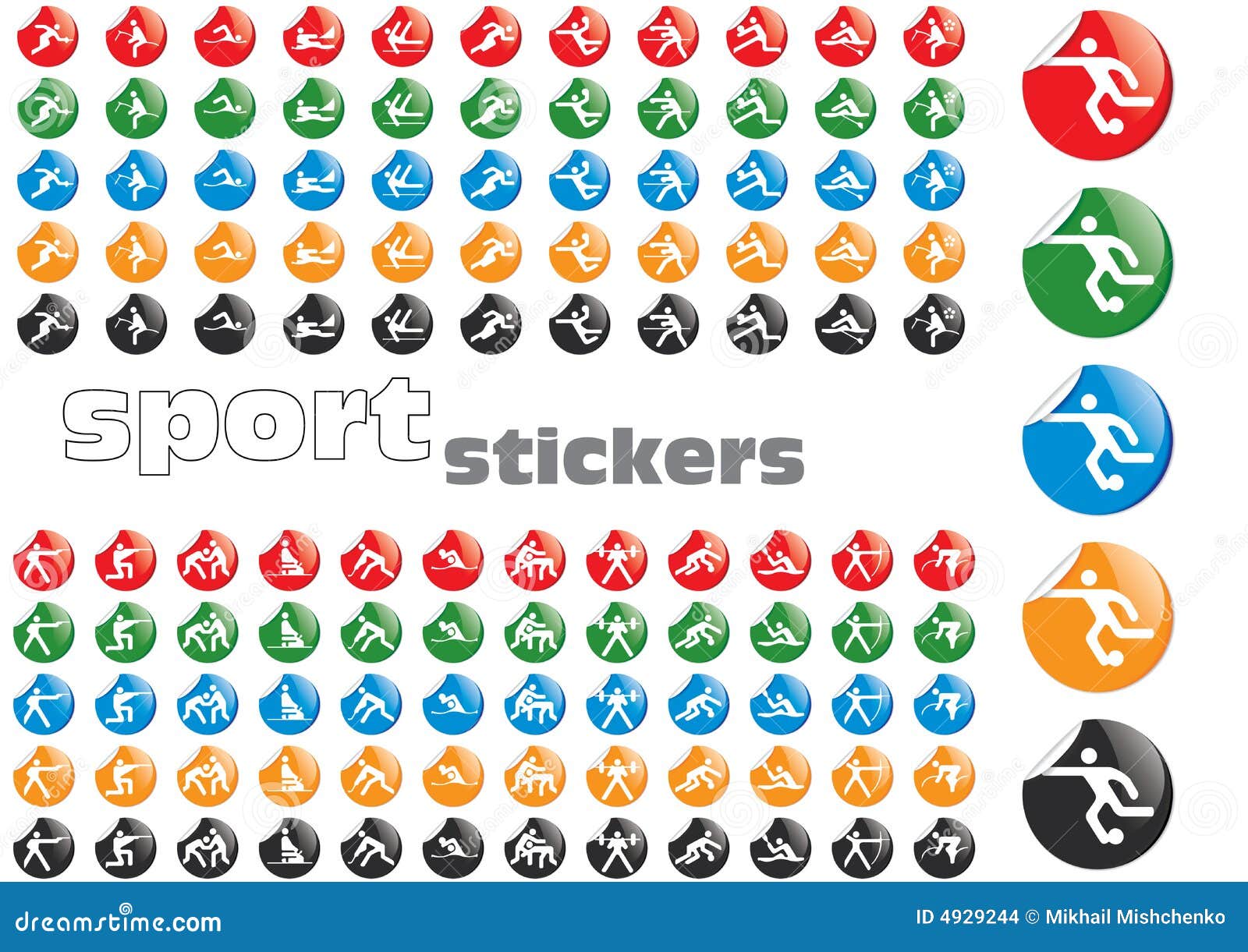 αθλητισμός εικονιδίων. 24 χρώμα πέντε διάνυσμα αθλητικών αυτοκόλλητων ετικεττών