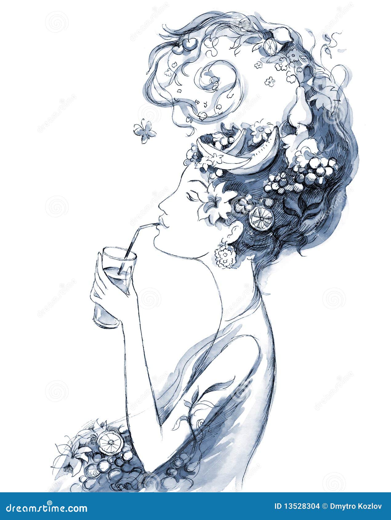 γυναίκα nautilus. πίνοντας γραφική υγιής γυναίκα χυμού απεικόνισης