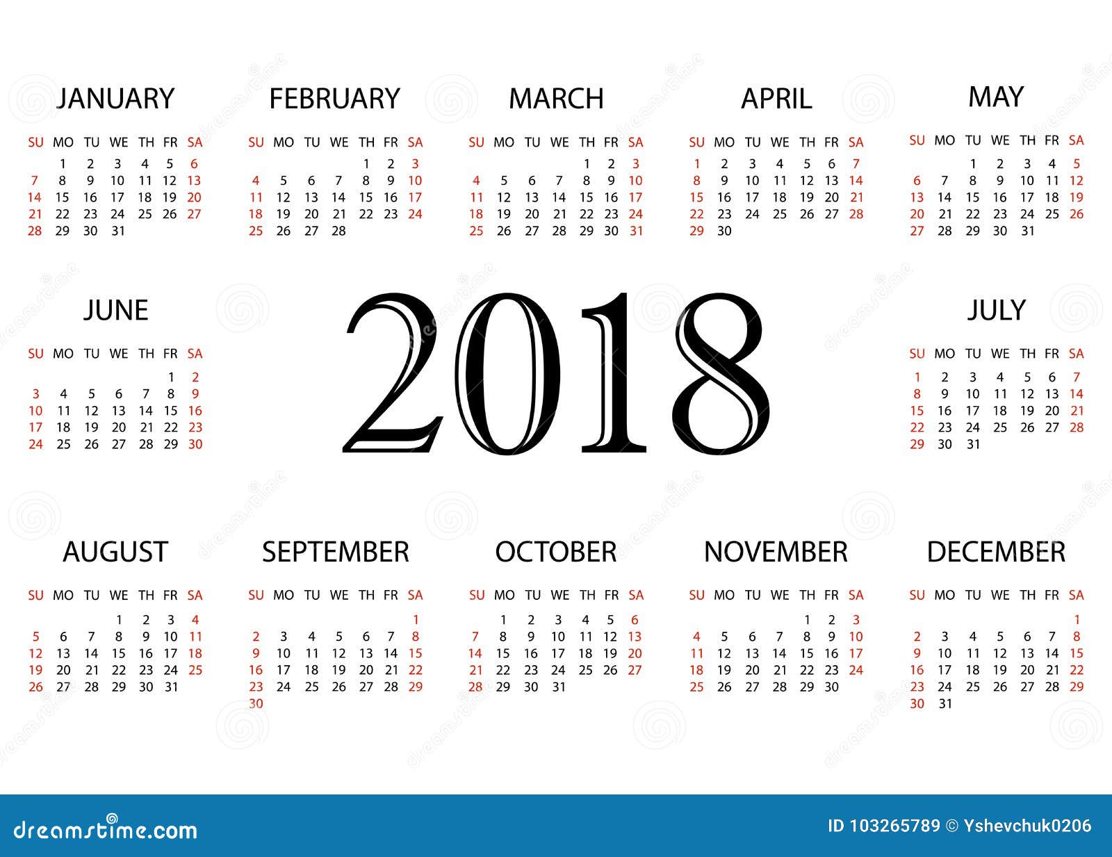 Kalendarz 2018 Z Nr Tygodniami Ημερολόγιο 2018 Απλό ημερολογιακό πρότυπο για το έτος 2018 Άσπρη