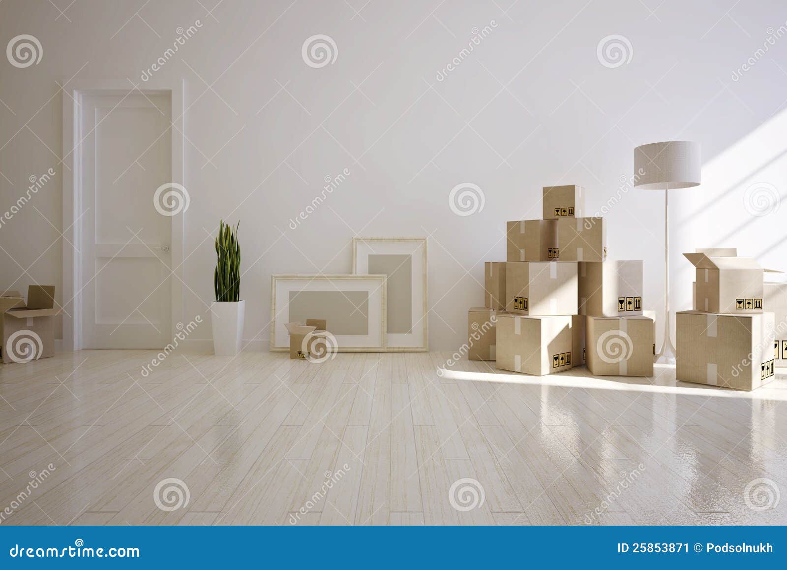 Κινούμενο σπίτι. εσωτερικό κινούμενο σπίτι με τα κουτιά από χαρτόνι