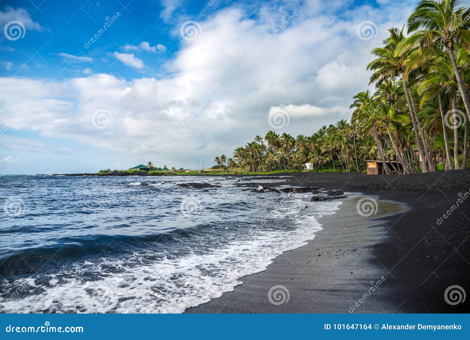 Μαύρη παραλία άμμου Punaluu, μεγάλο νησί, Χαβάη