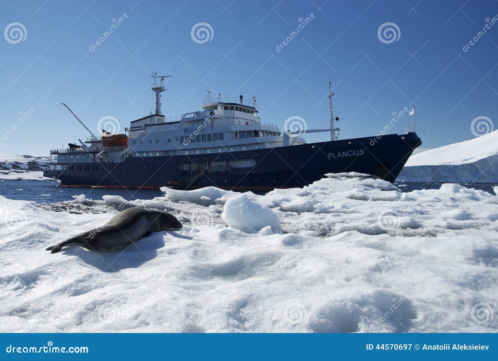 Σκάφος που πλέει μέσω της κλίσης πάγου. Σκάφος που πλέει μέσω της σφραγίδας κλίσης και τρίχας πάγου στην Ανταρκτική