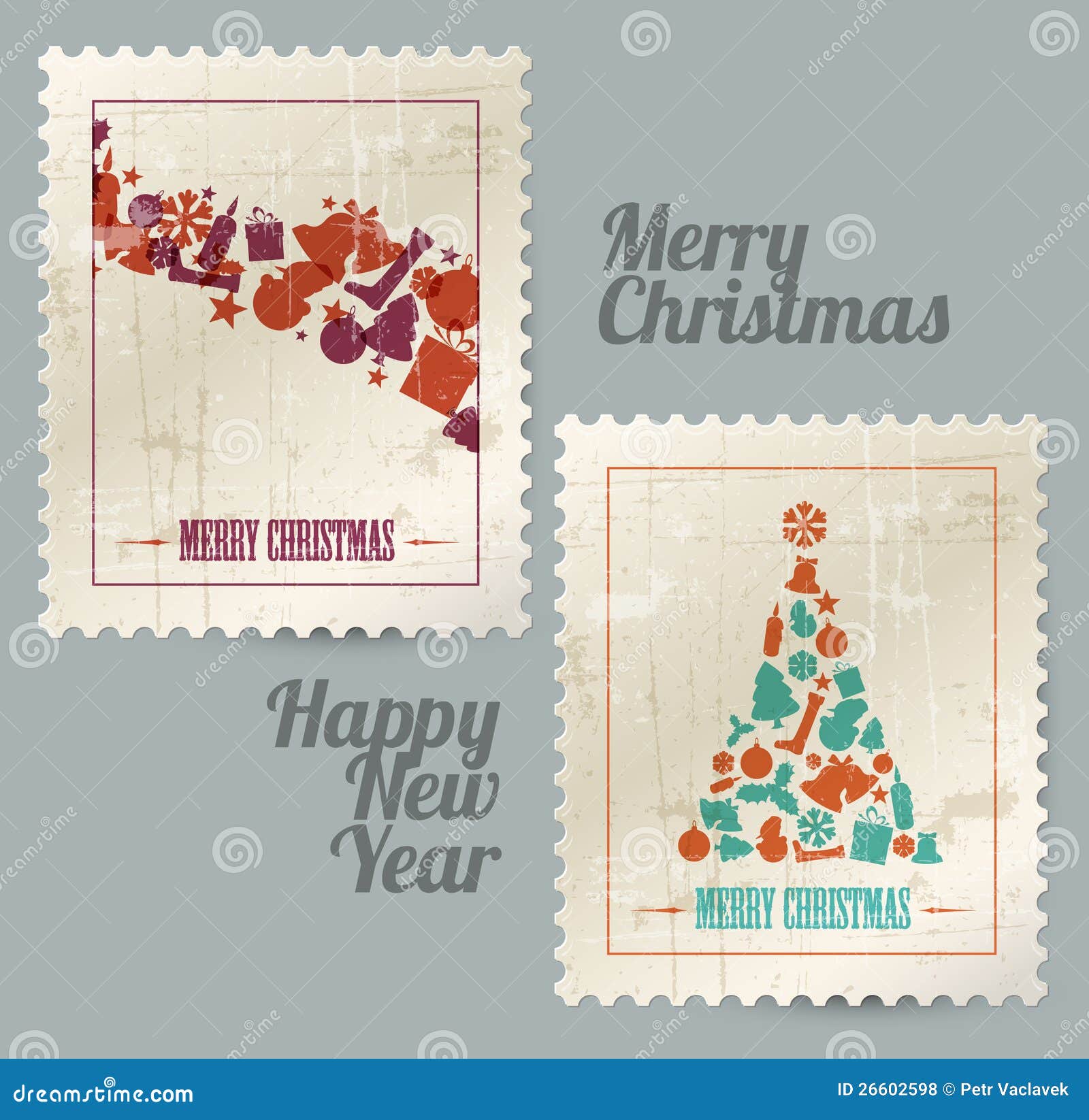 Συλλογή των διανυσματικών εκλεκτής ποιότητας γραμματοσήμων Χριστουγέννων που γίνεται από τα στοιχεία Χριστουγέννων