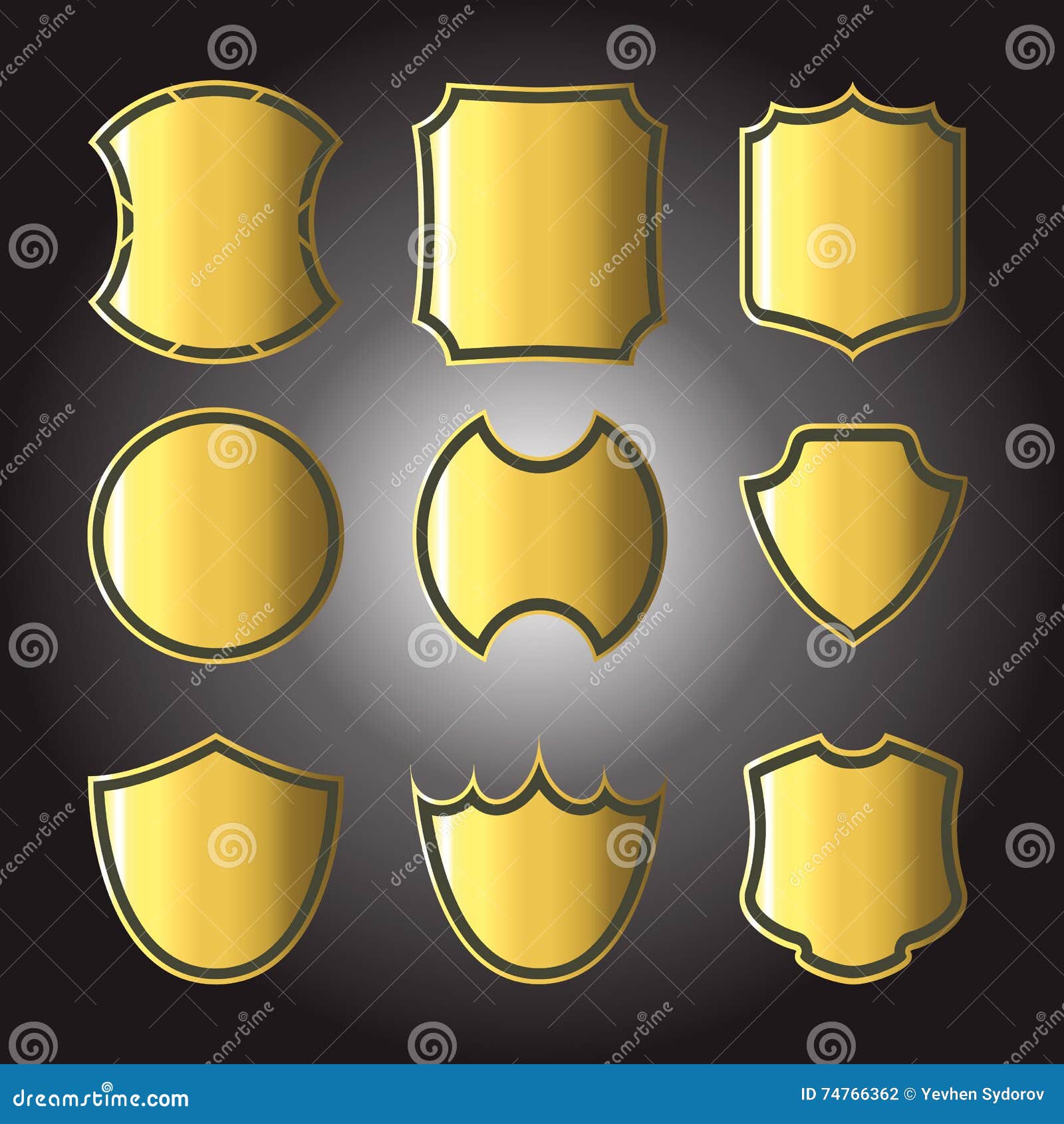 Σύνολο διαφορετικών χρυσών διακριτικών ασπίδων. Διανυσματικό σύνολο απεικόνισης διαφορετικών χρυσών διακριτικών ασπίδων