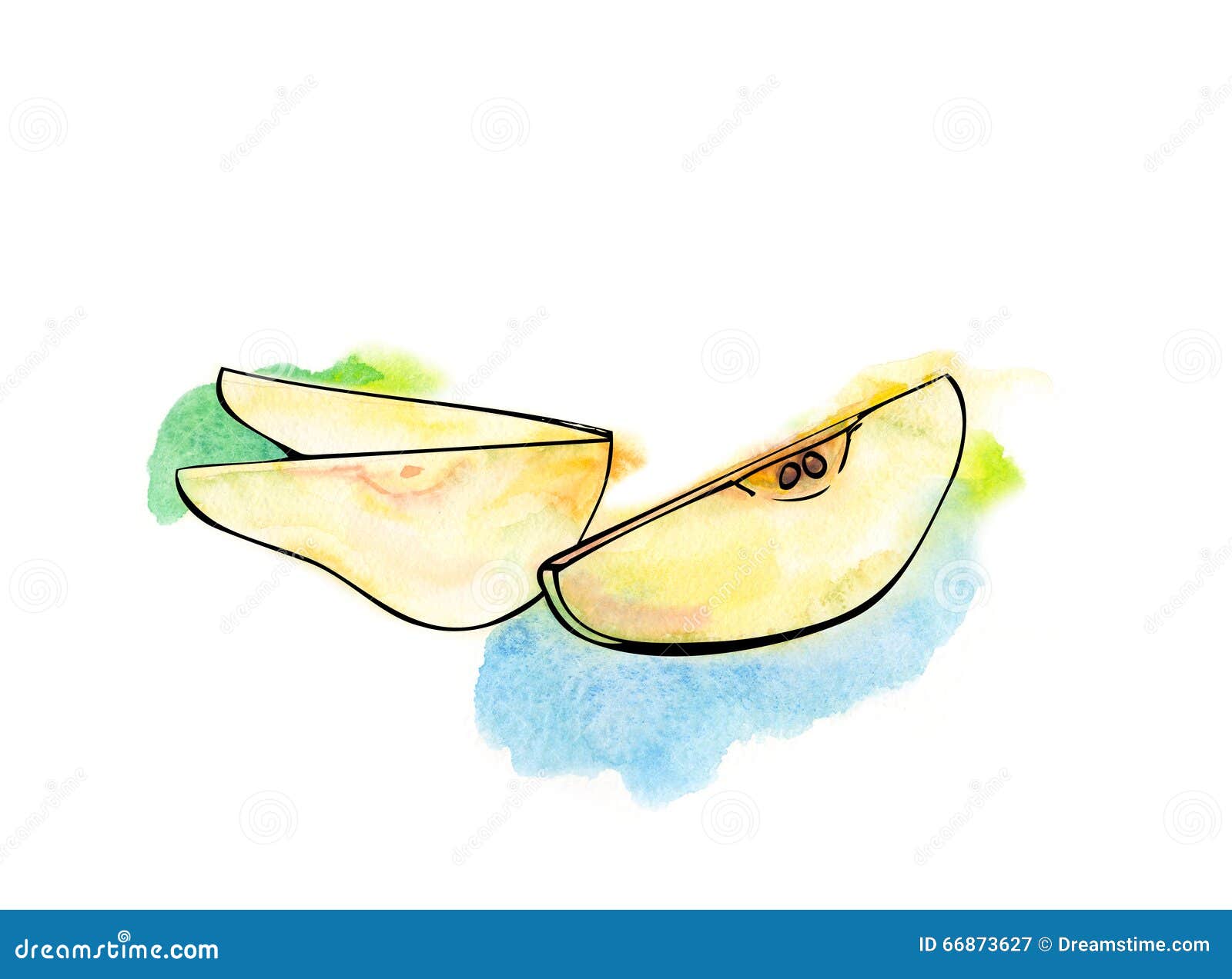 Φέτες αχλαδιών. Κίτρινες φέτες αχλαδιών, απεικόνιση watercolor