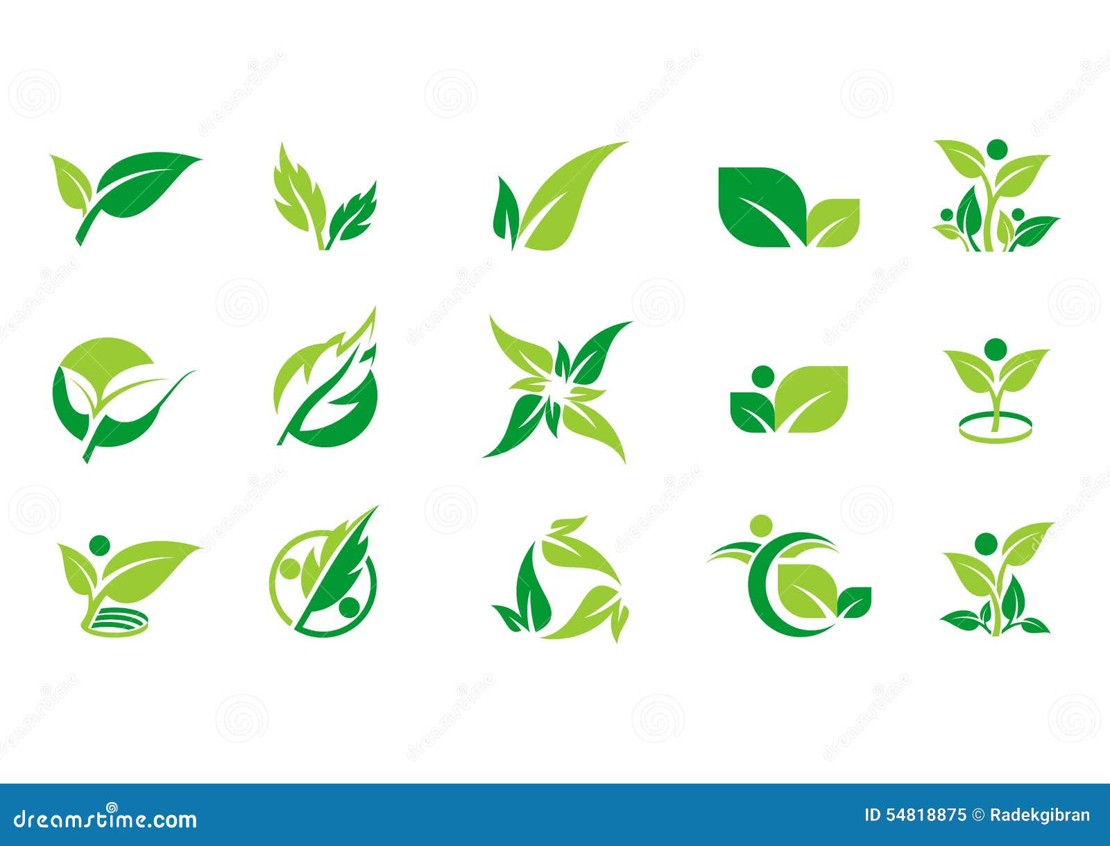 Φύλλο, φυτό, λογότυπο, οικολογία, άνθρωποι, wellness, πράσινο, φύλλα, σύνολο εικονιδίων συμβόλων φύσης των διανυσματικών σχεδίων