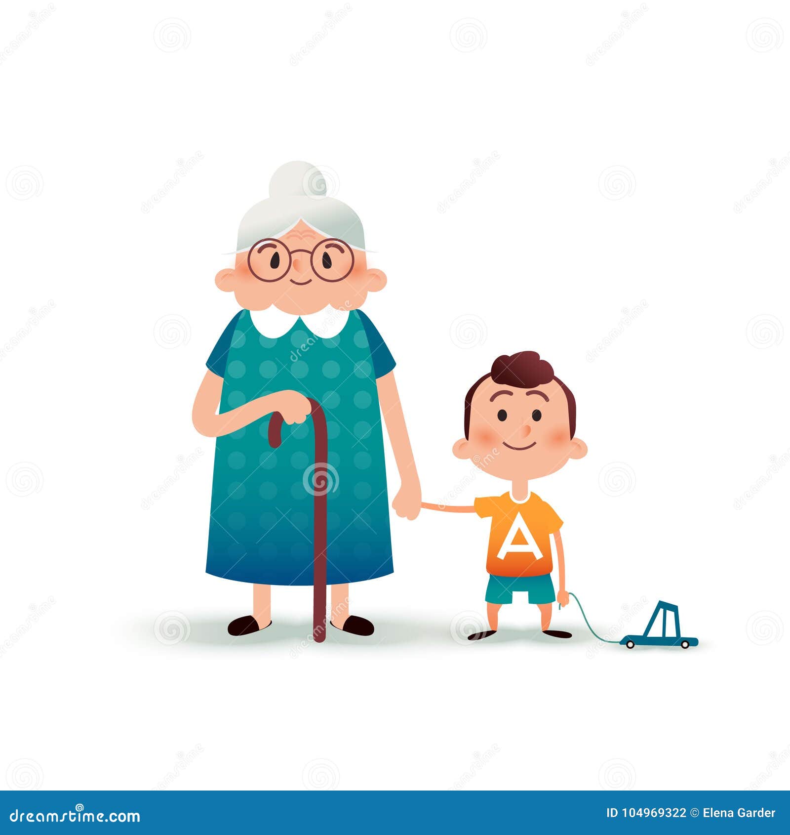 Χέρια εκμετάλλευσης γιαγιάδων και εγγονών Μικρό παιδί με μια απεικόνιση κινούμενων σχεδίων αυτοκινήτων και ηλικιωμένων γυναικών παιχνιδιών οικογένεια έννοιας ευτ& Επίπεδη απεικόνιση κινούμενων σχεδίων