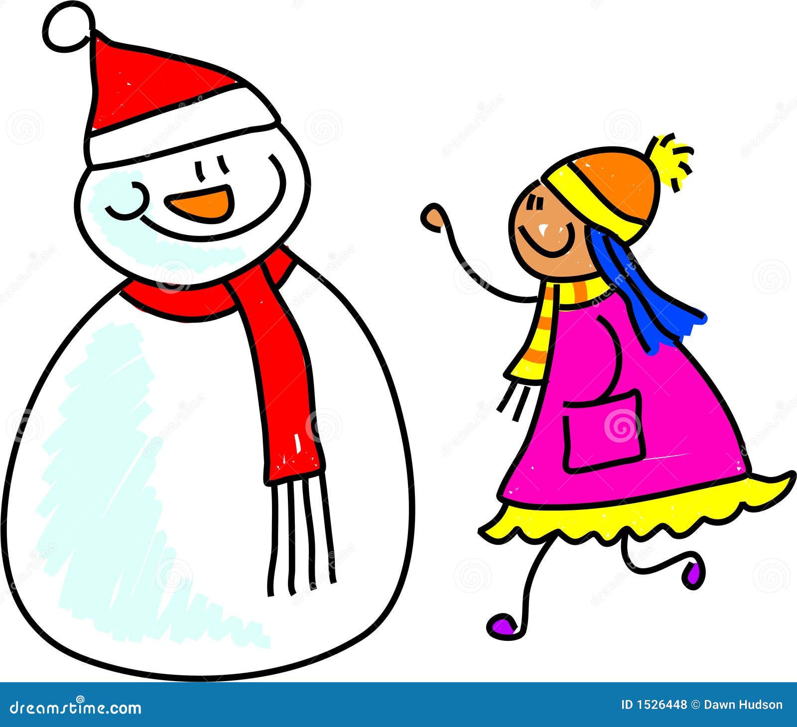 χιονάνθρωπος κατσικιών. κορίτσι τέχνης ευτυχές λίγος χιονάνθρωπος σειράς που μιλά στο μικρό παιδί
