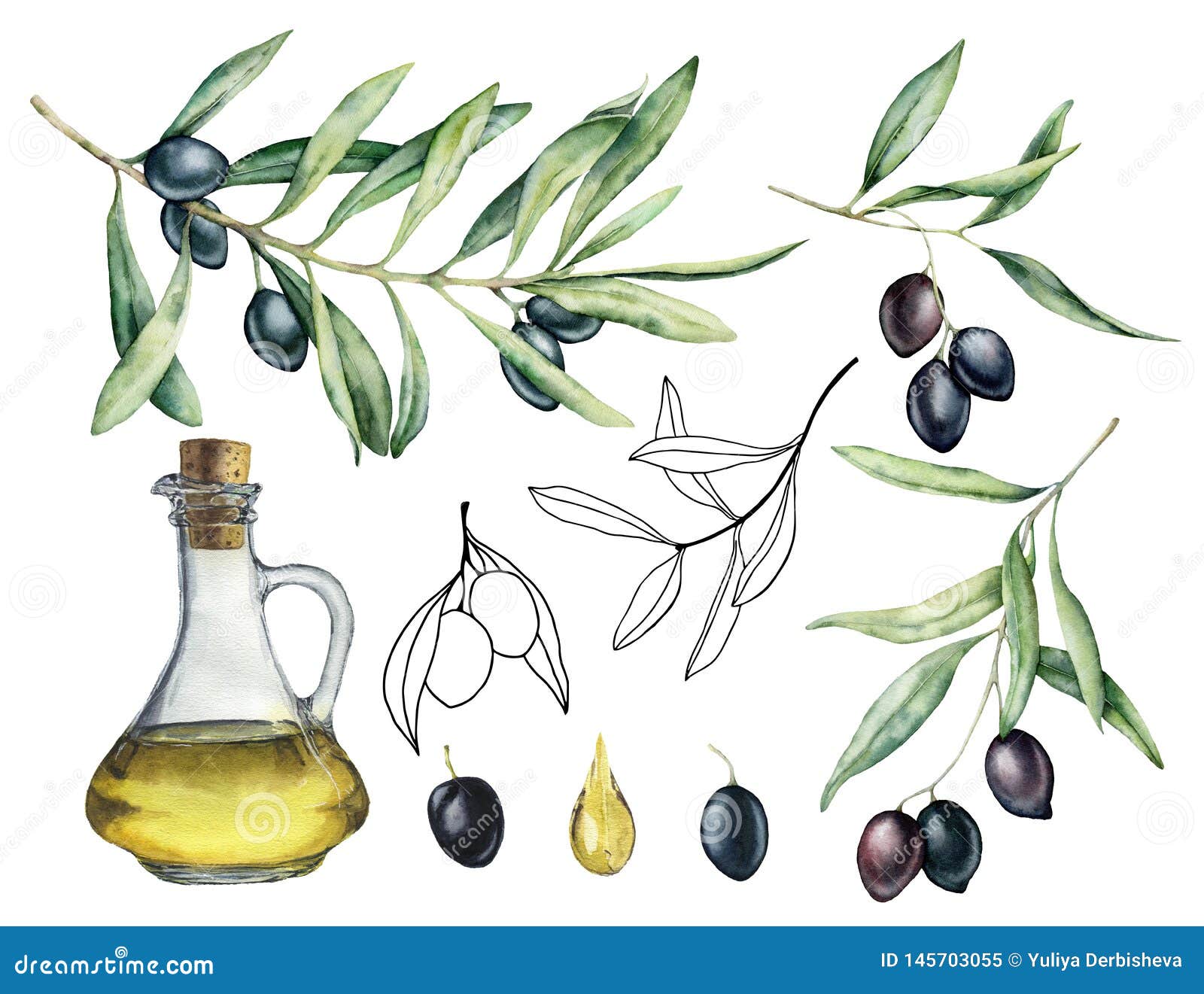 Скетч акварелью оливки