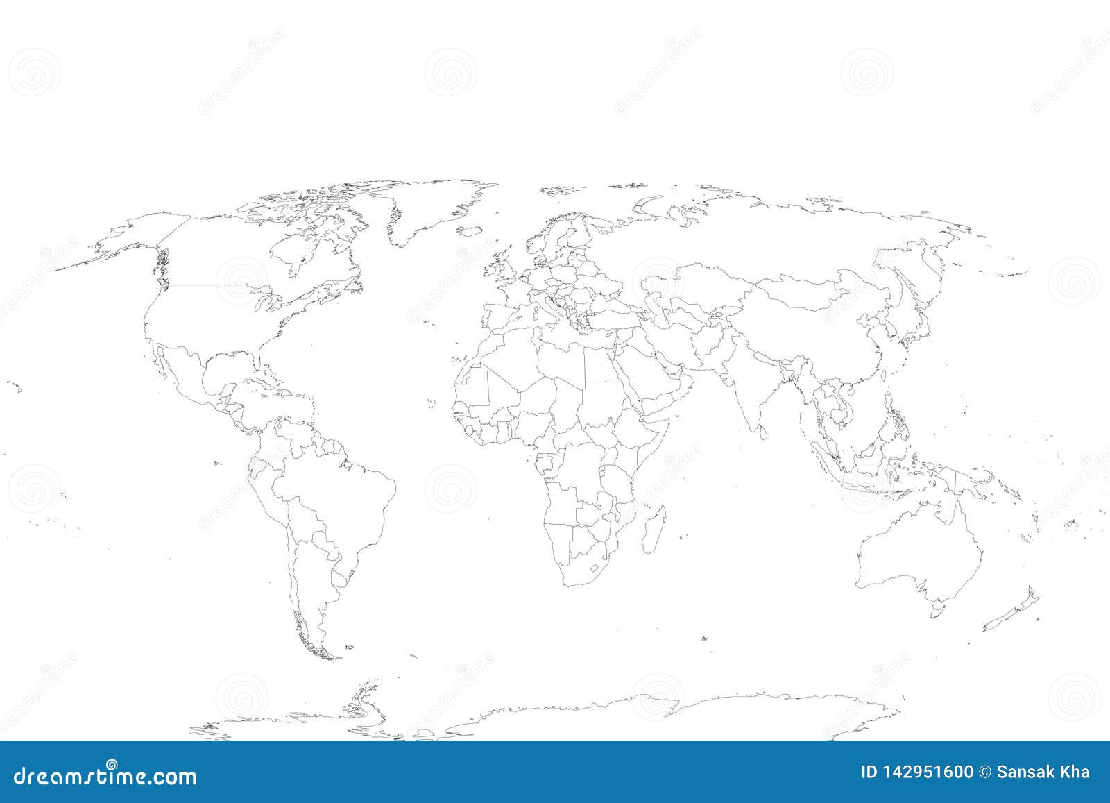 Карта мира со странами чёро-белая