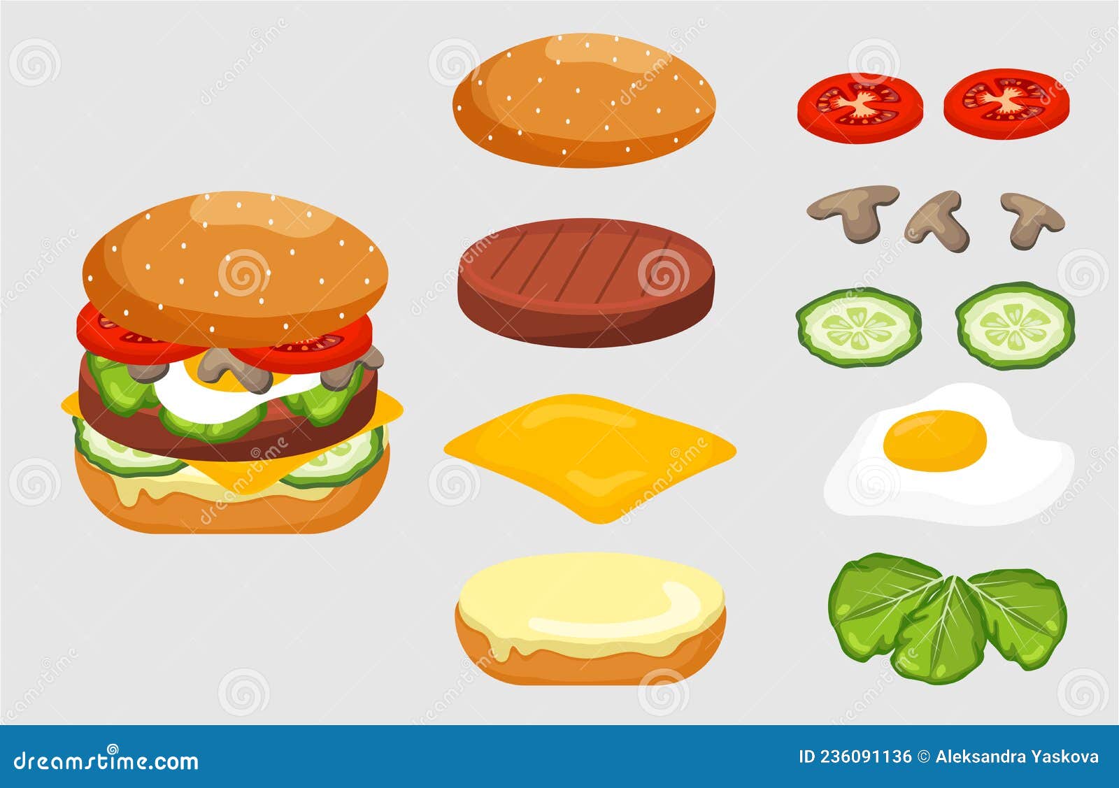 Cartoon Burger with beef stock vector. Illustration of tomato 236091136