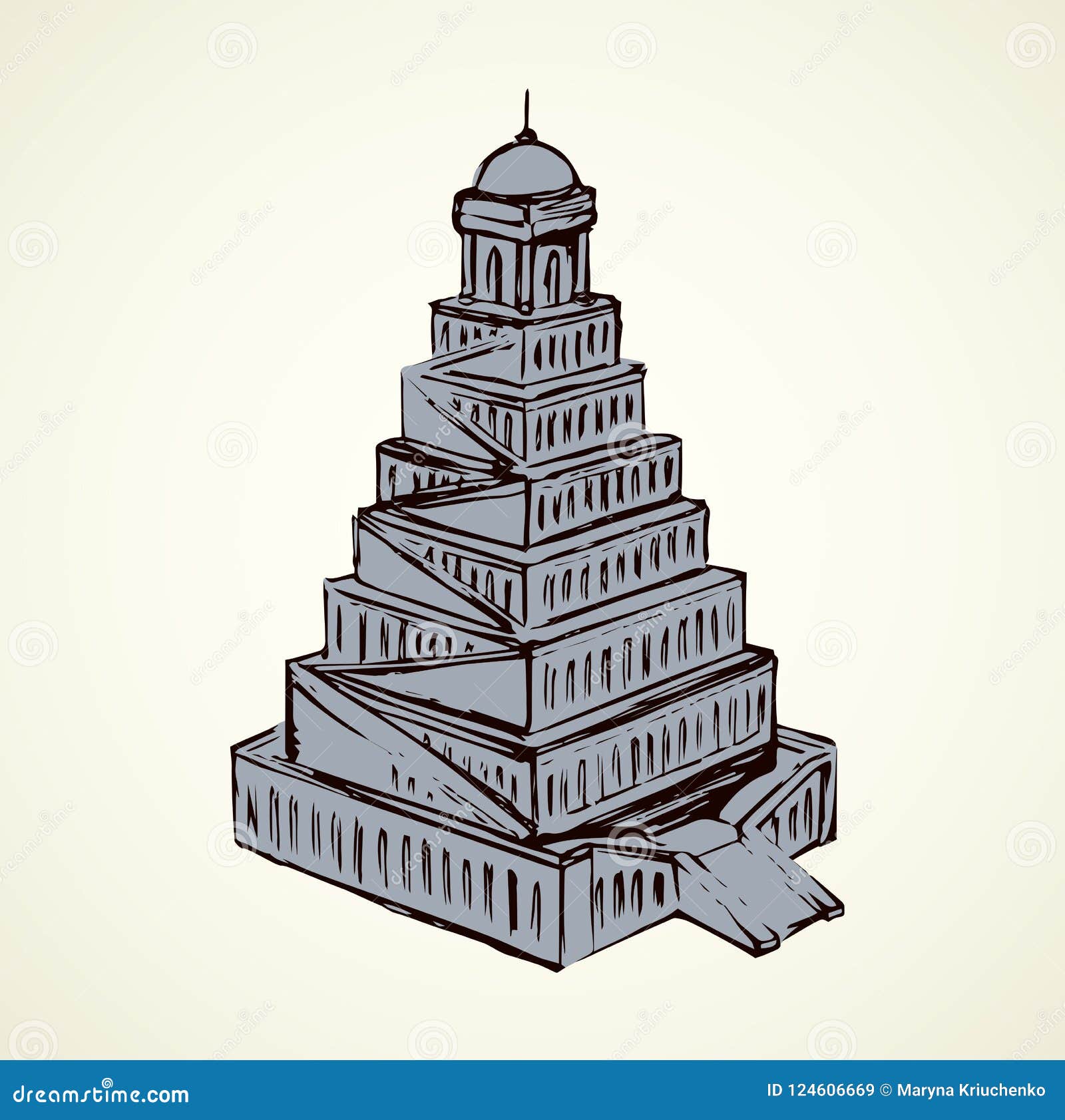 Вавилонская башня на белом фоне