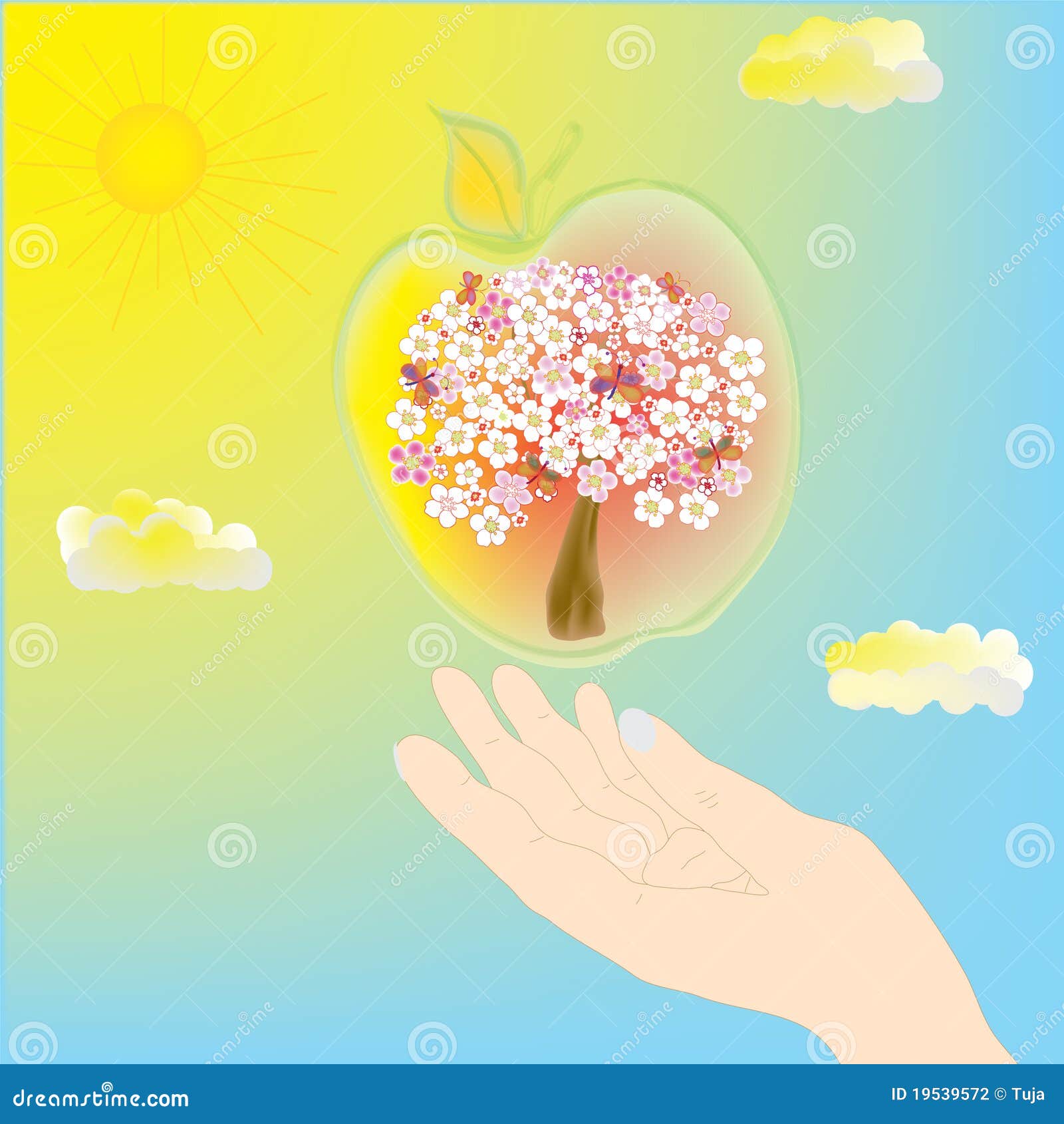 Яблоко на ладони рисунок