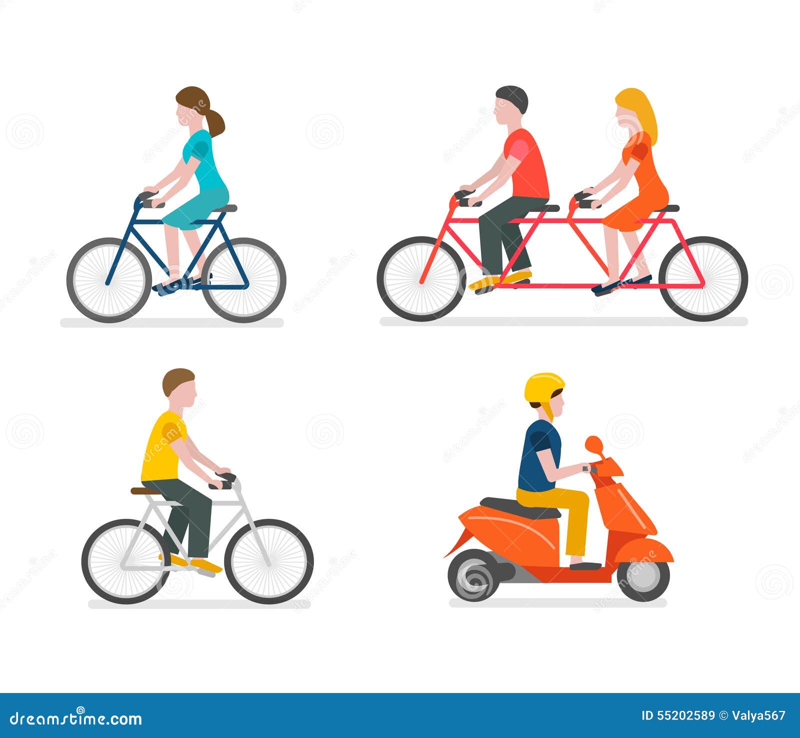 Велосипедисты ехать всадник самоката велосипеда установленный ...