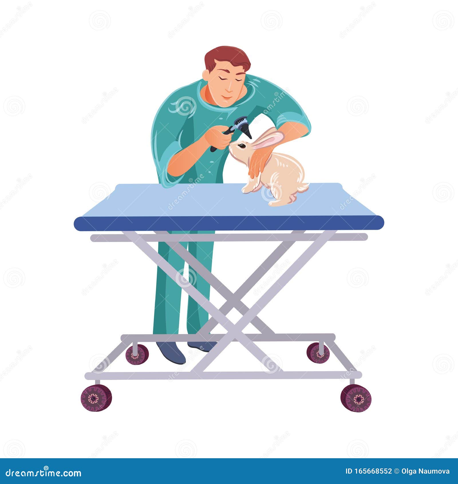 Ветеринарный врач, осматривающий кролика на столе в ветеринарной ...