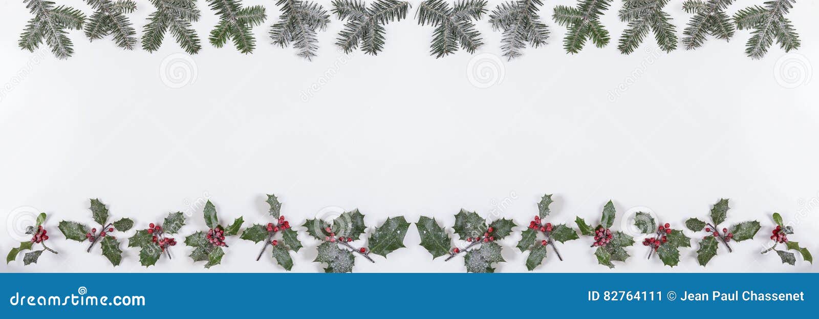 Взгляд знамени предпосылки рождества белый с украшением дерева, ветви и ...