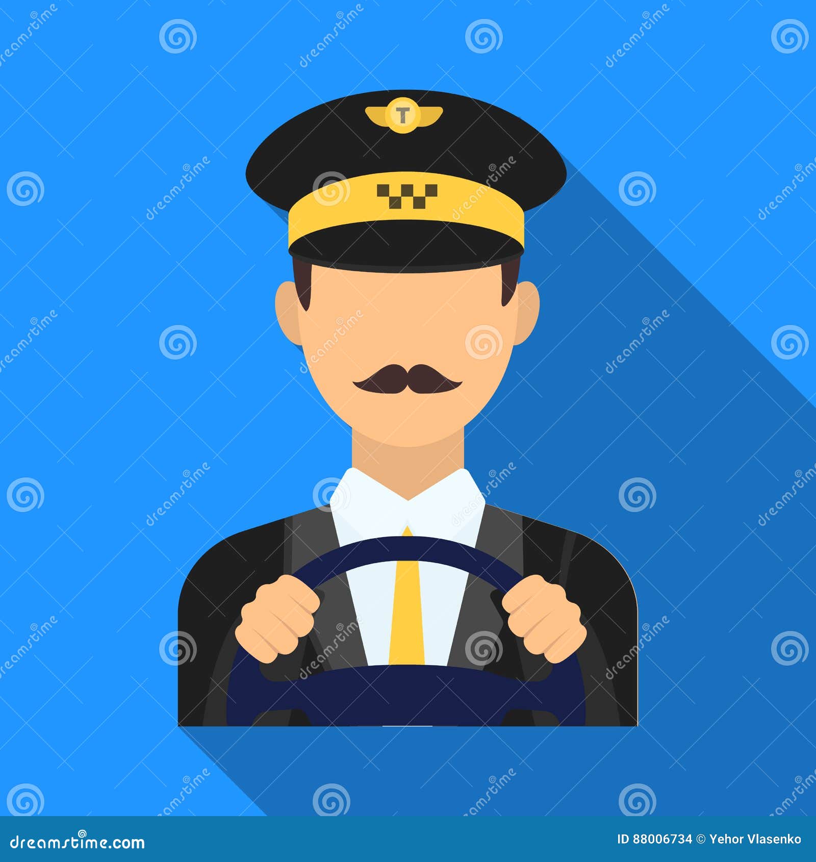 Водитель такси нося крышку Человек управляет автомобилем такси Ездите ...