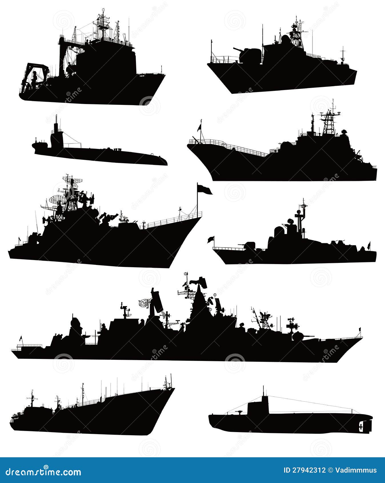 Военноморской комплект. Высоко детальные воиска грузят установленные силуэты. Вектор