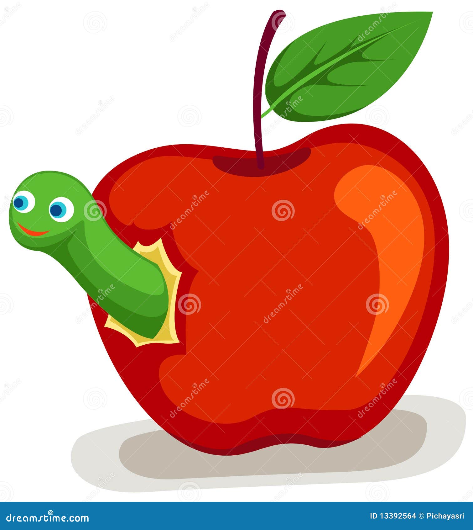 Яблочко с листочком и червячком