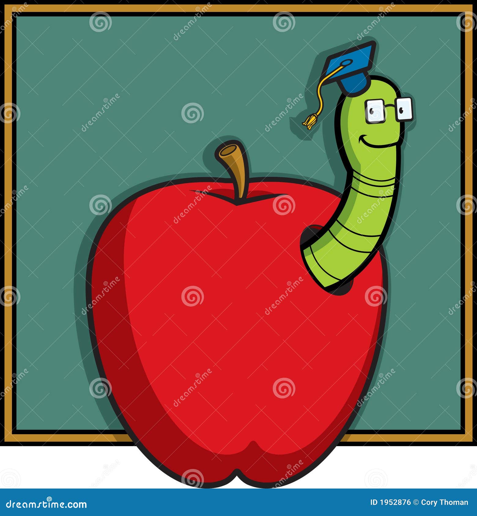 Мультяшный червяк в яблоке