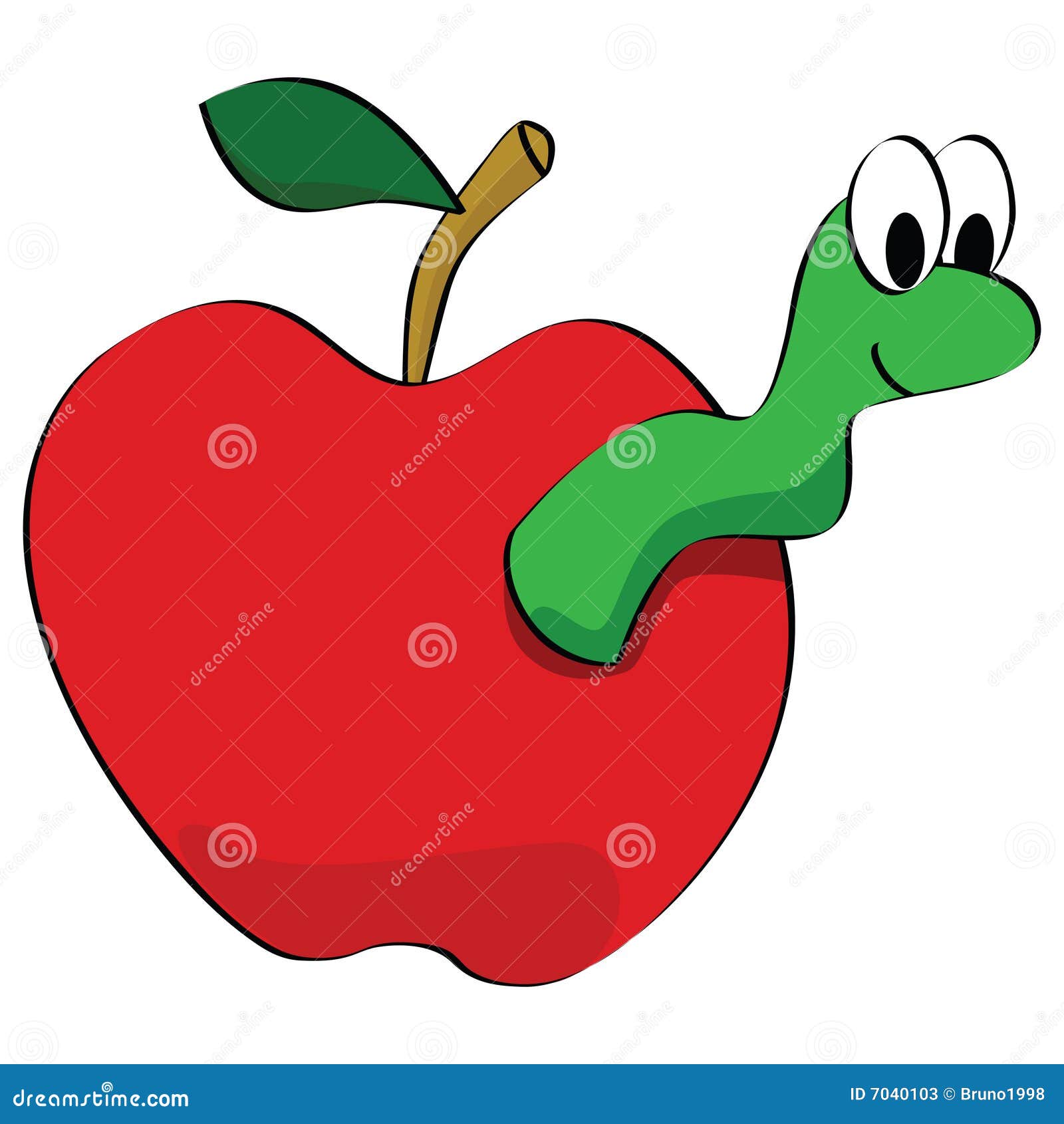 Рисование яблоко с листочком и червячком