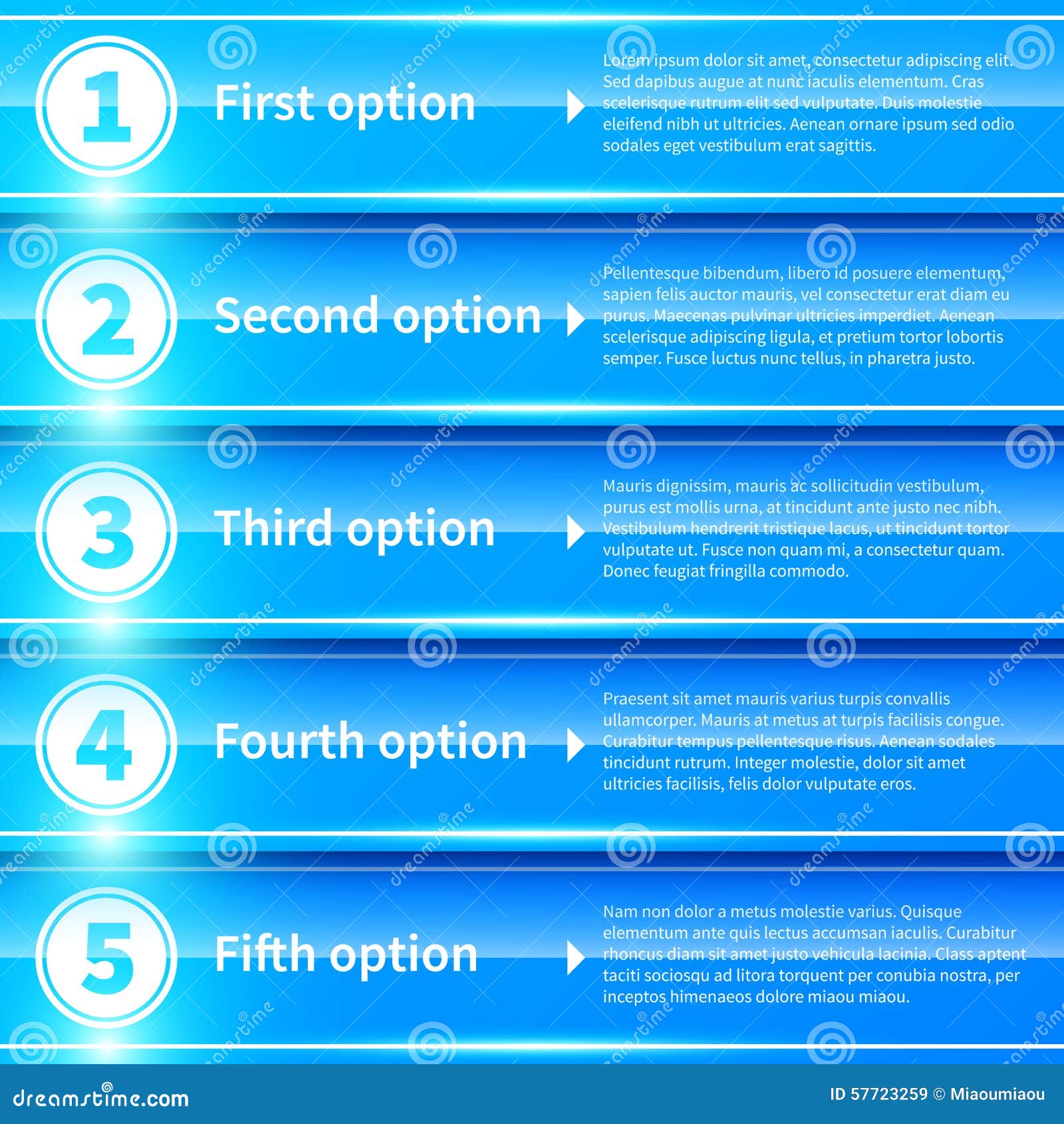 Голубые лоснистые красочные знамена с номерами от 1 до 5 Стоковое ...