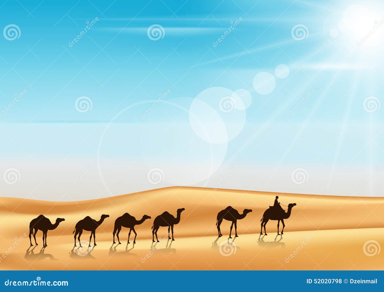 Караван верблюдов в пустыне вектор панорама