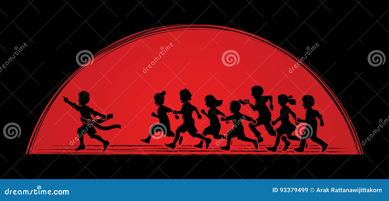 Группа в составе победителя дети бежать марафон, мальчик и девушка ...