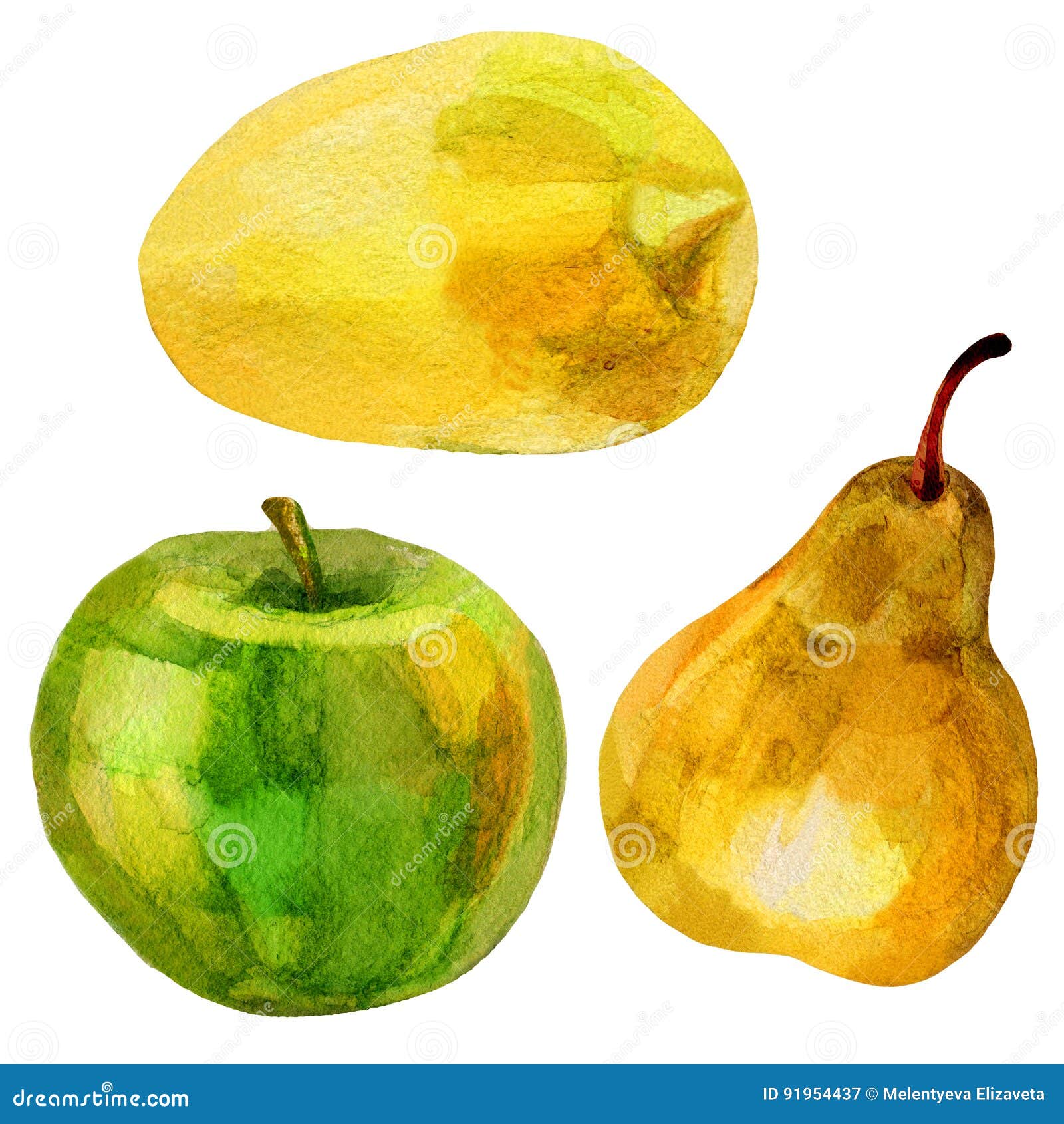 Яблоко и лимон акварелью