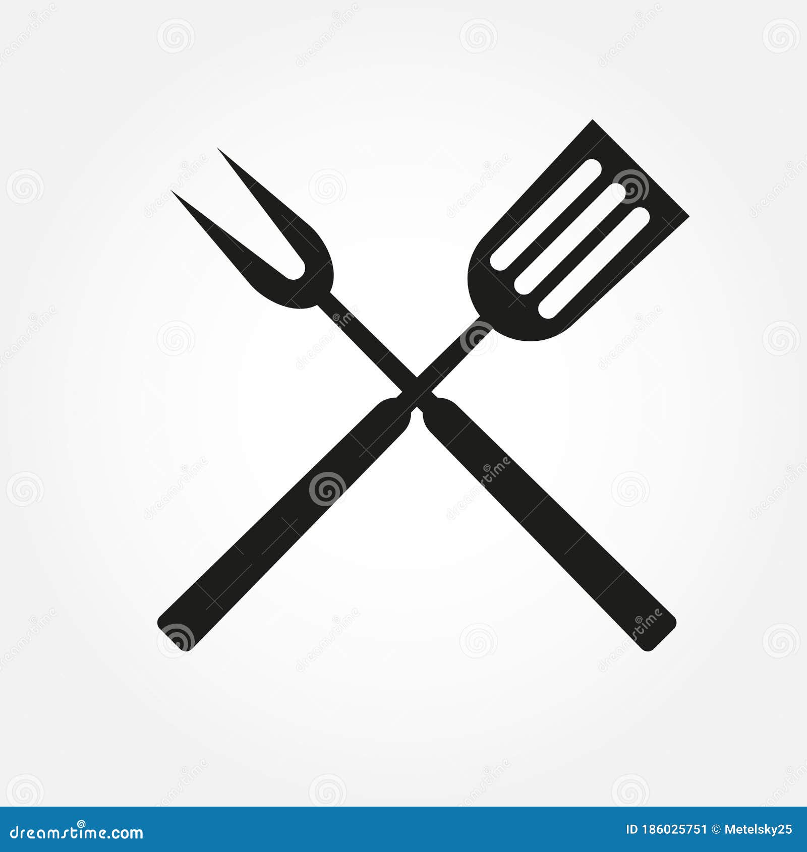 BBQ or Grill Tools Icon. Crossed Barbecue Fork with Spatula Stock