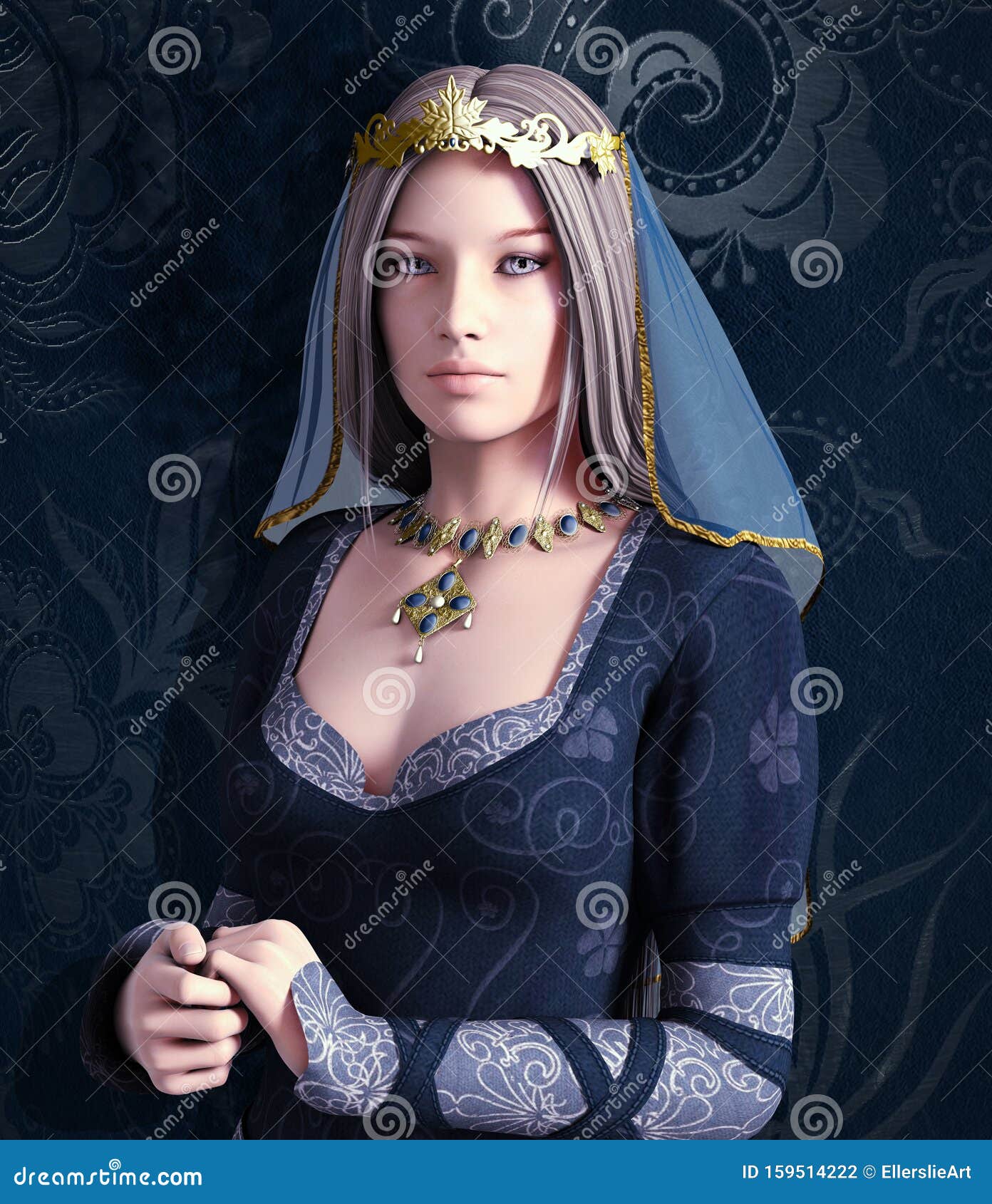 Девушка в элегантном средневековом платье Иллюстрация штока ...