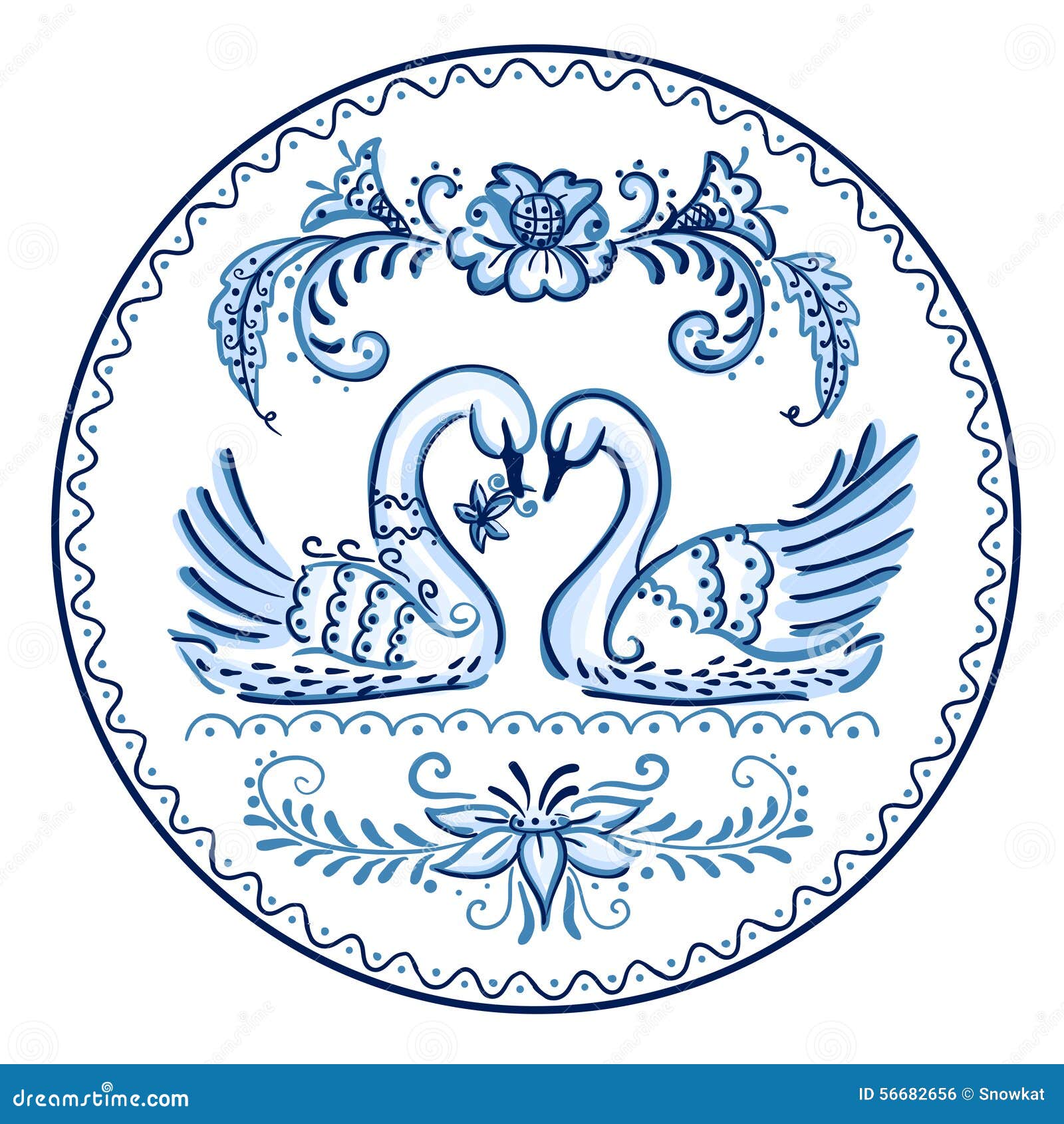 Гжель роспись тарелка с лебедями