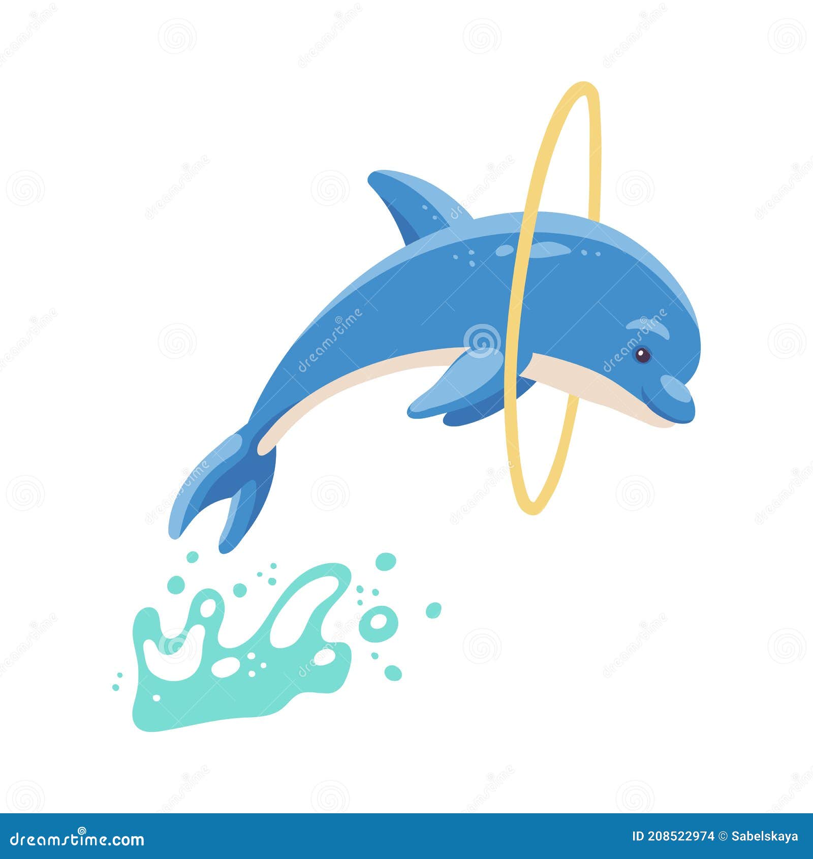Дельфин мультфильма «голубой прыгает через кольцо иллюстрация ...