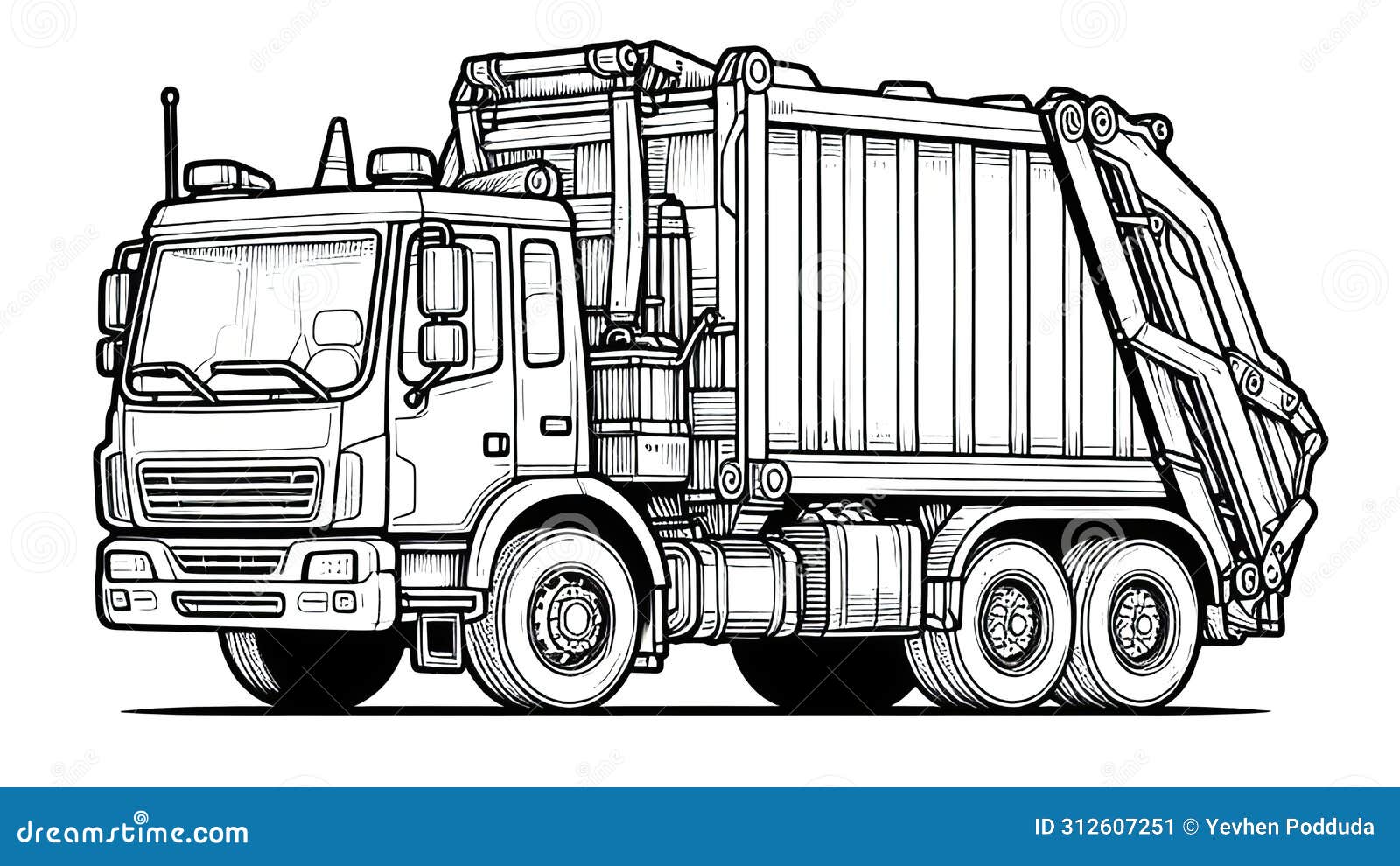 Realistic Garbage Truck Coloring Page: Eco-Friendly Fun Stock ...